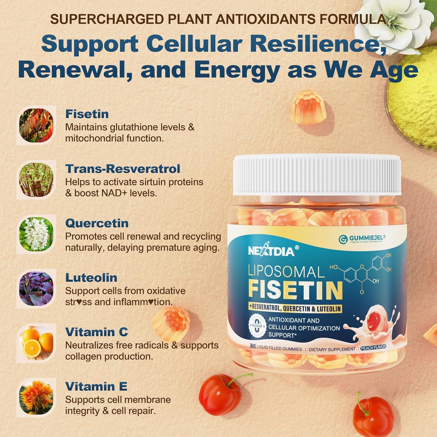 Gominolas Líquidas Liposomales Fisetina 200mg y Resveratrol 500mg - 60 Unidades