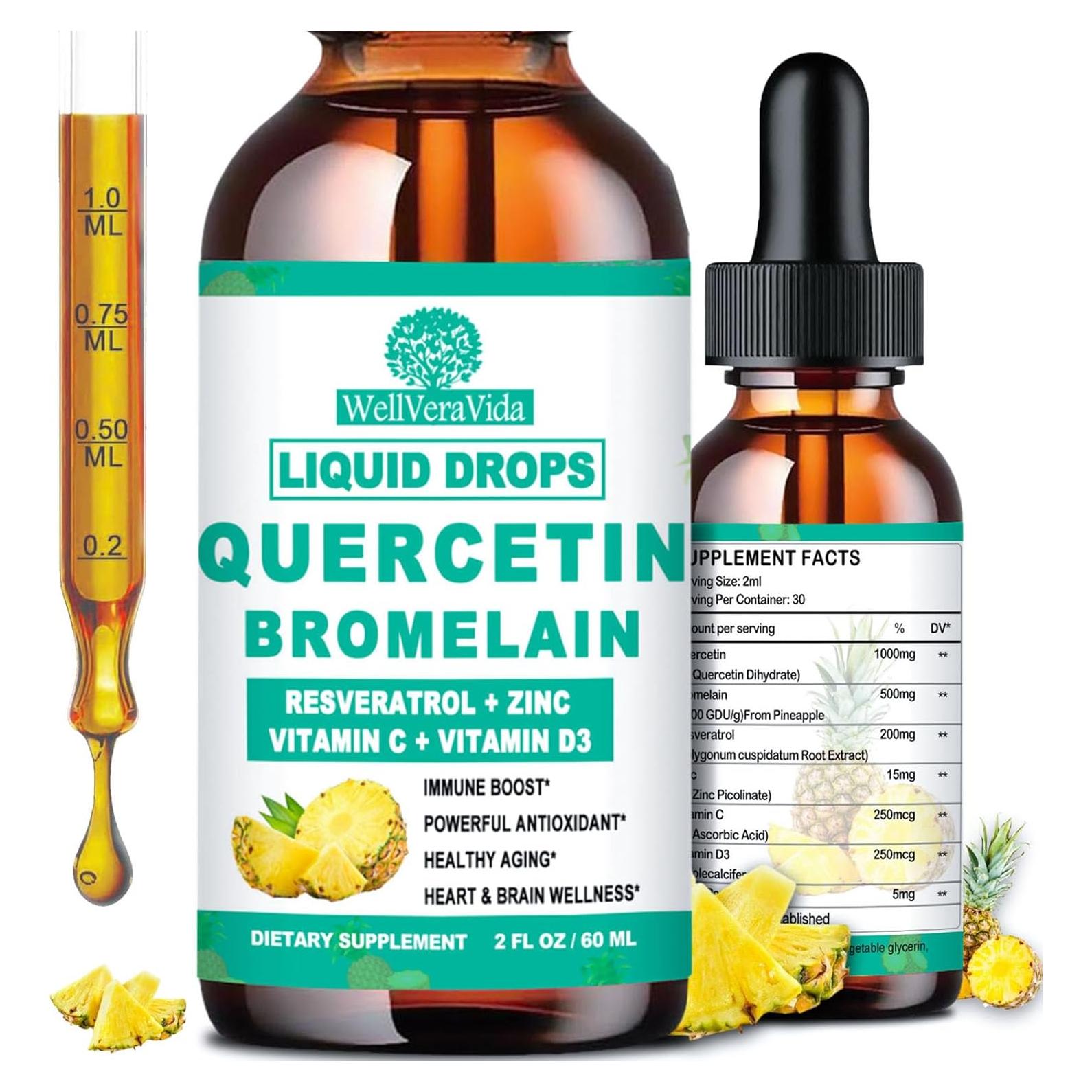 Gotas Líquidas de Quercetina 1000mg con Bromelaina 500mg