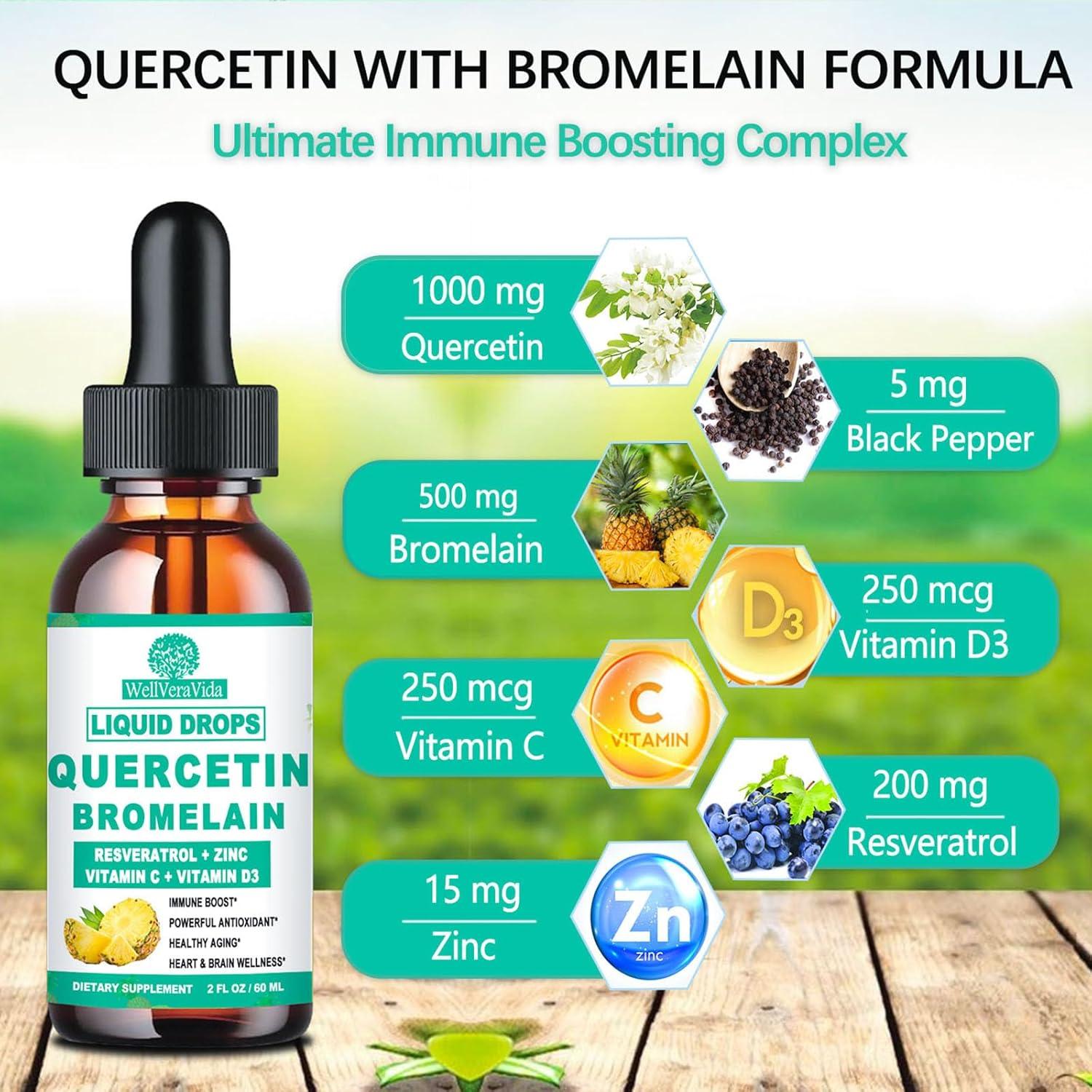 Gotas Líquidas de Quercetina 1000mg con Bromelaina 500mg