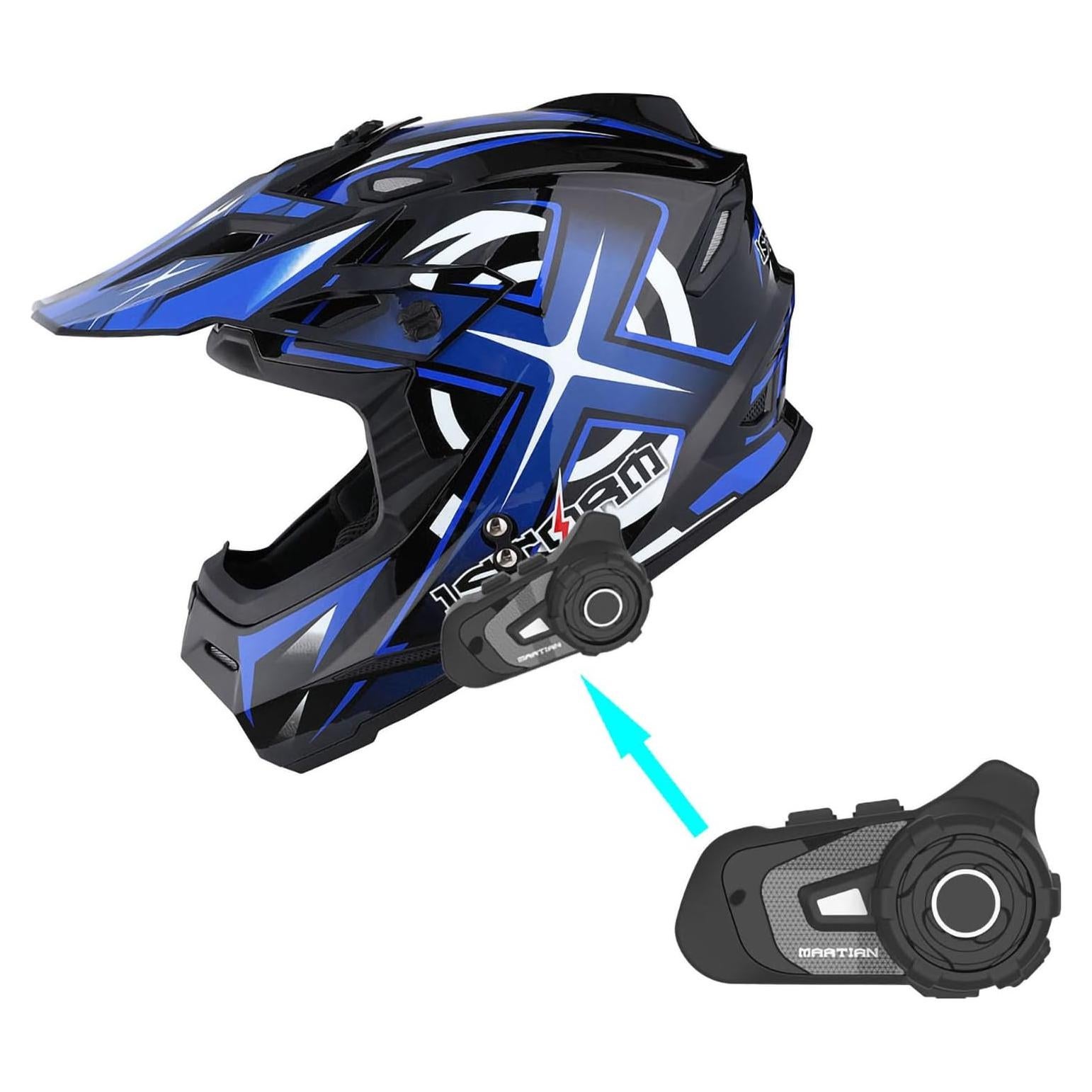 Casco de Motocross 1Storm HF801 + Auricular Bluetooth Azul