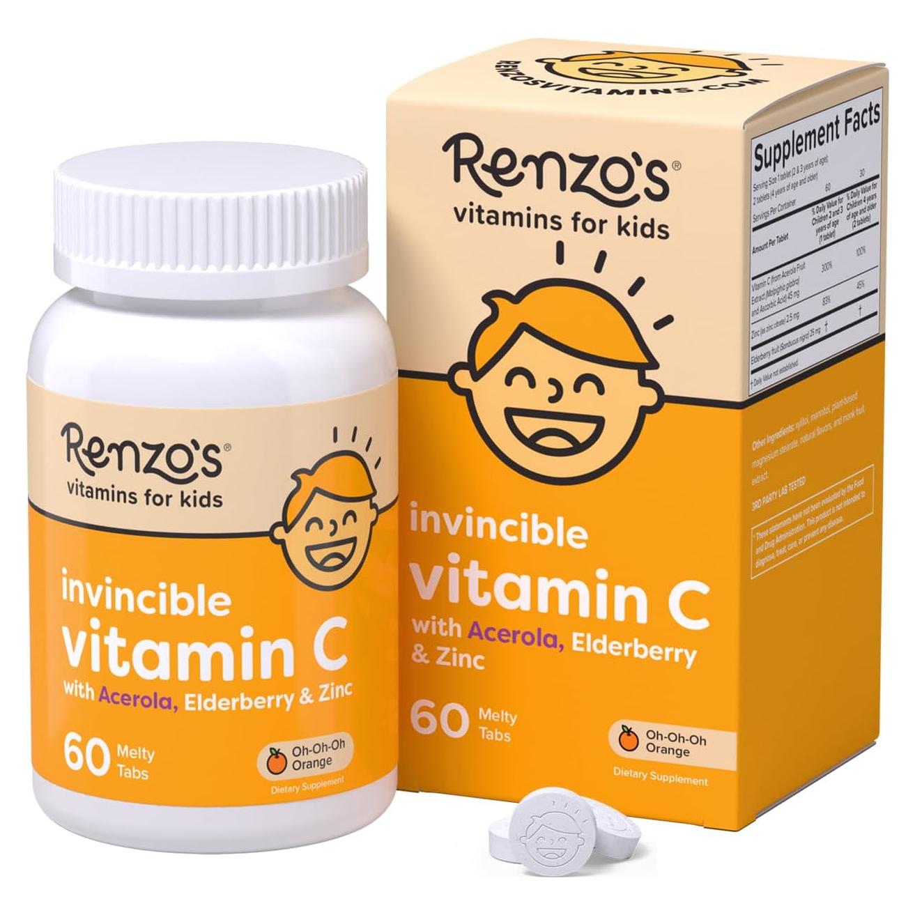 Vitamina C Melty Renzo para Niños 60 Tabletas Sabor Naranja