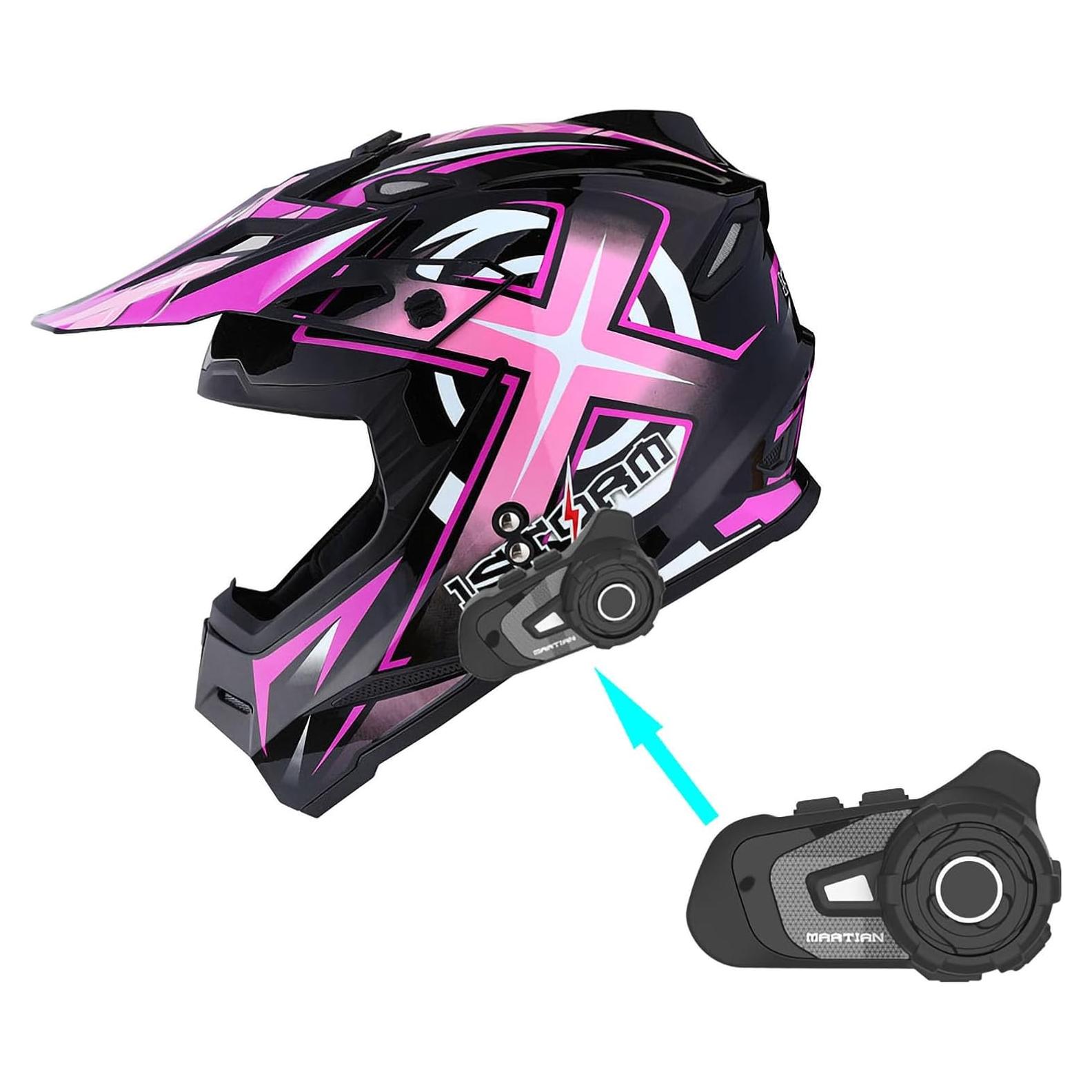 Casco de Motocross 1Storm HF801 Rosa + Auricular Bluetooth