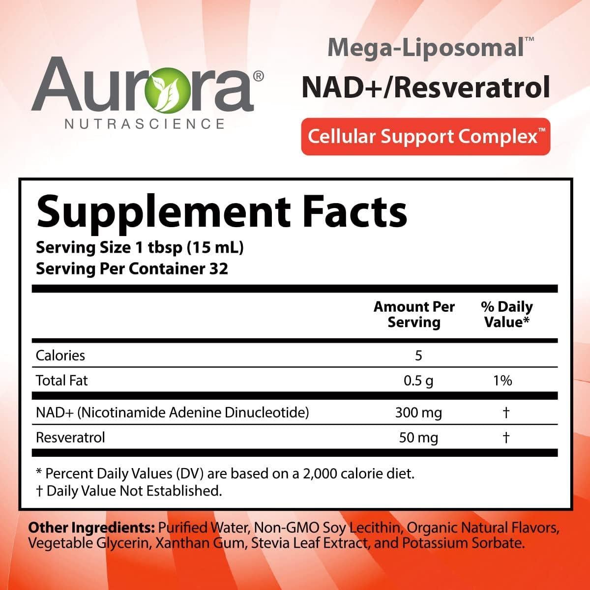 Aurora Nutrascience Mega-Liposomal NAD+ y Resveratrol 473 ml
