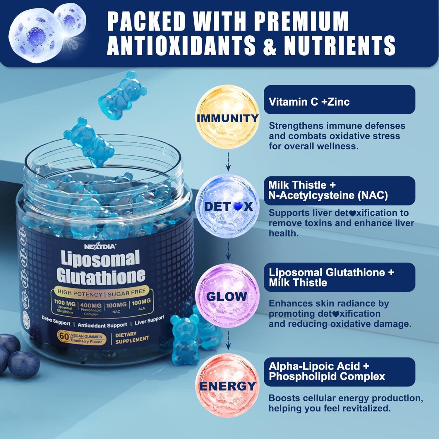 Gomitas de Glutati&oacute;n Liposomal NEXTDIA 1100mg 120 ct Veganas