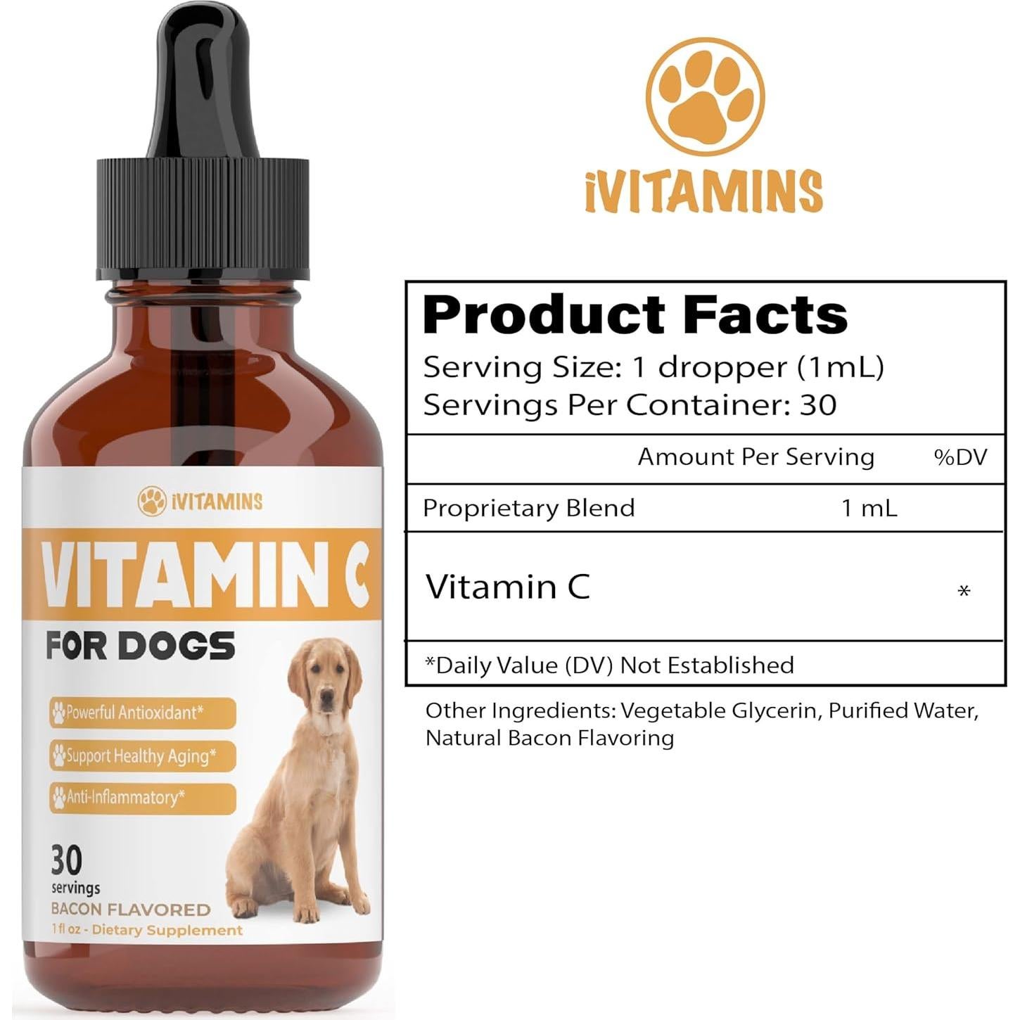 Vitamina C Líquida para Perros iVitamins 28g Sabor Tocino