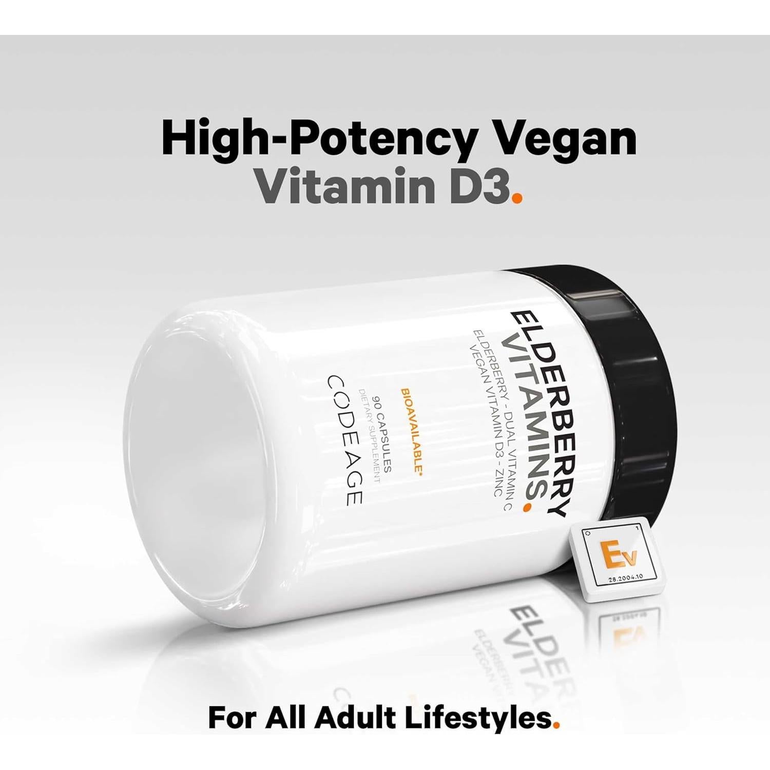 Vitaminas de Saúco Codeage - 90 Cápsulas Orgánicas con Vitamina C y D3