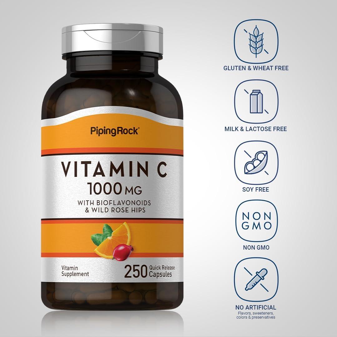 Vitamina C 1000mg Piping Rock 250 Cápsulas Bioflavonoides