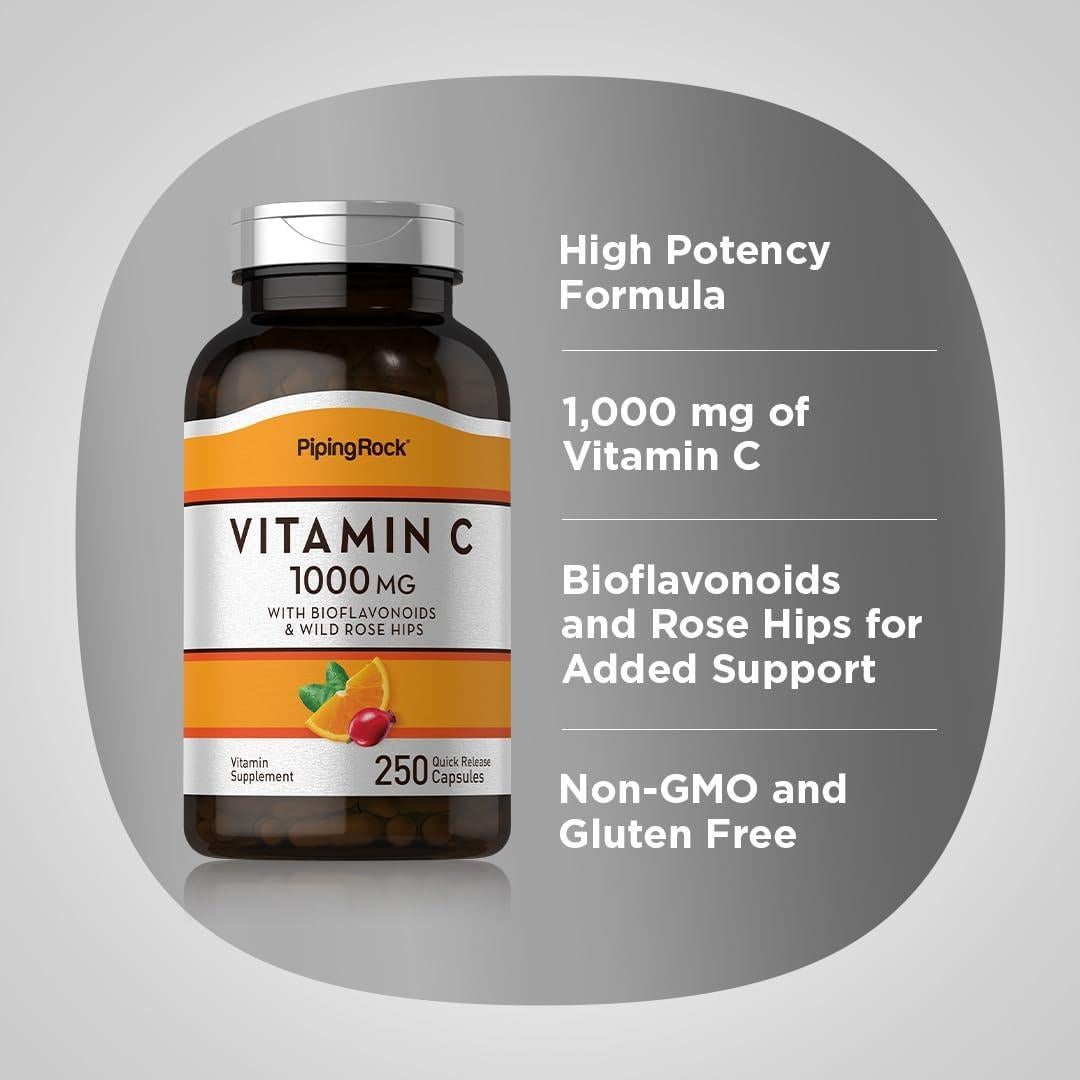 Vitamina C 1000mg Piping Rock 250 Cápsulas Bioflavonoides