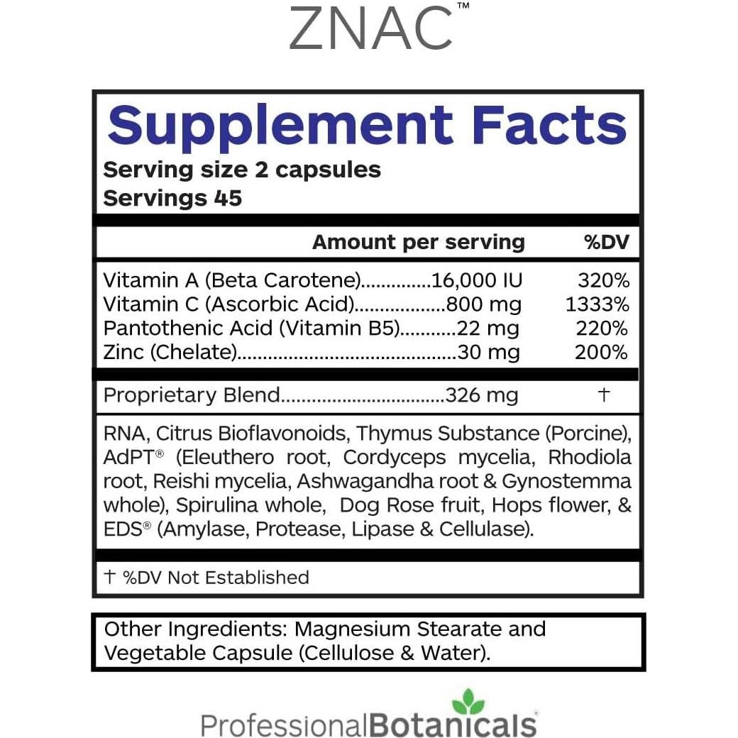 Suplemento Inmunológico Znac Professional Botanicals - 90 Cápsulas