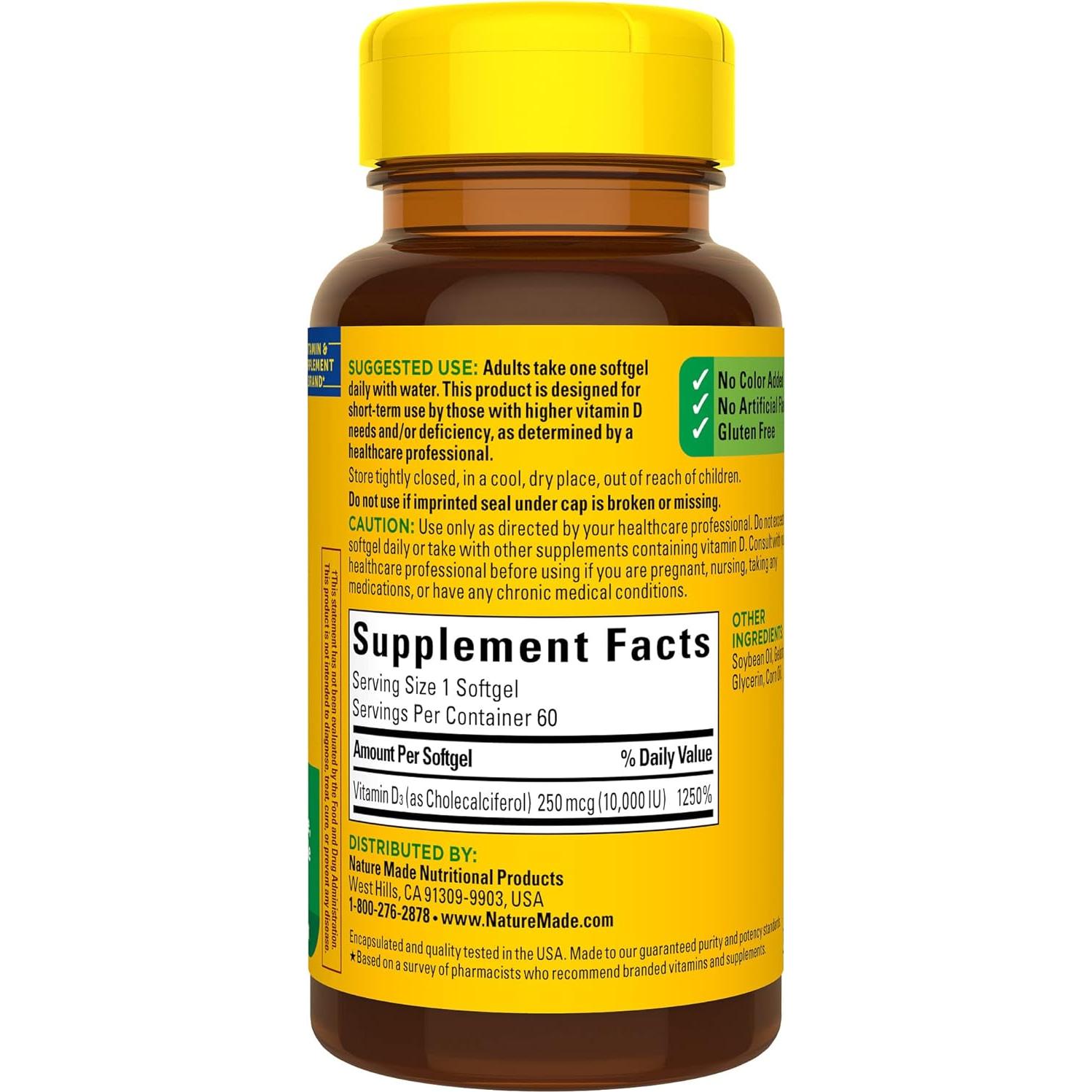 Nature Made Vitamina D3 10000 UI 250 mcg 60 Gelatinas Blandas