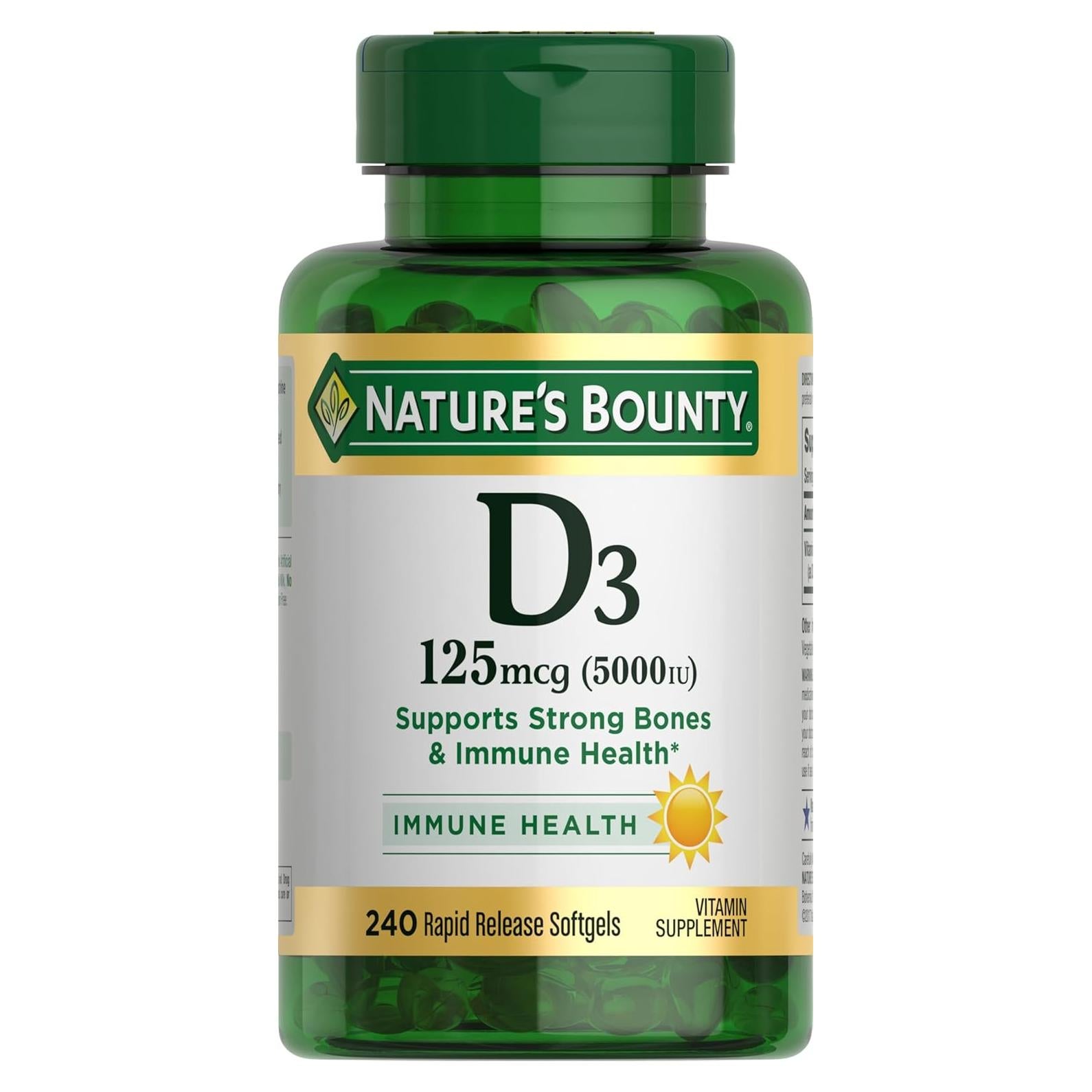 Suplemento de Vitamina D3 5000 UI Nature's Bounty 240 Softgels