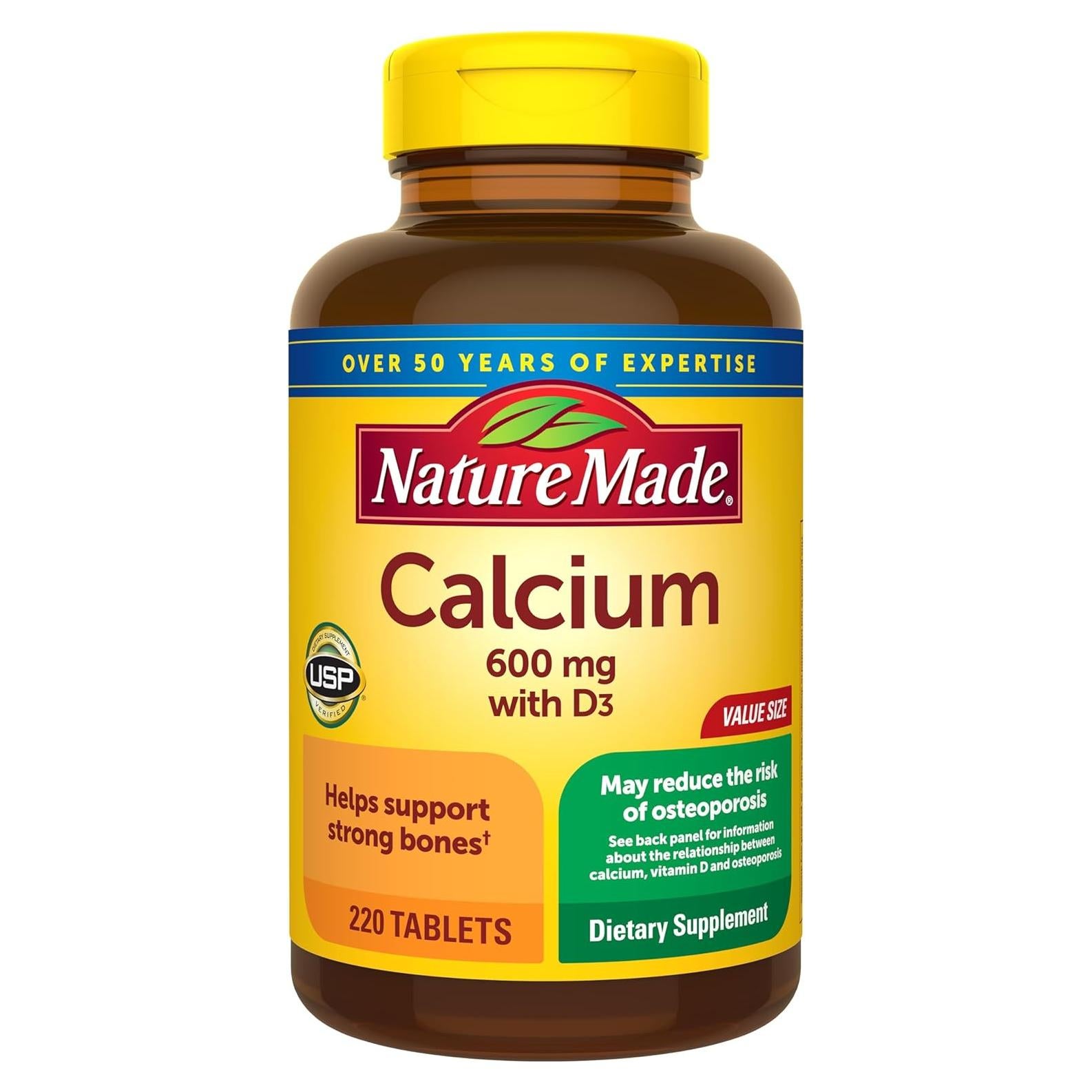 Suplemento de Calcio 600 mg con Vitamina D3 Nature Made 220 Tabletas