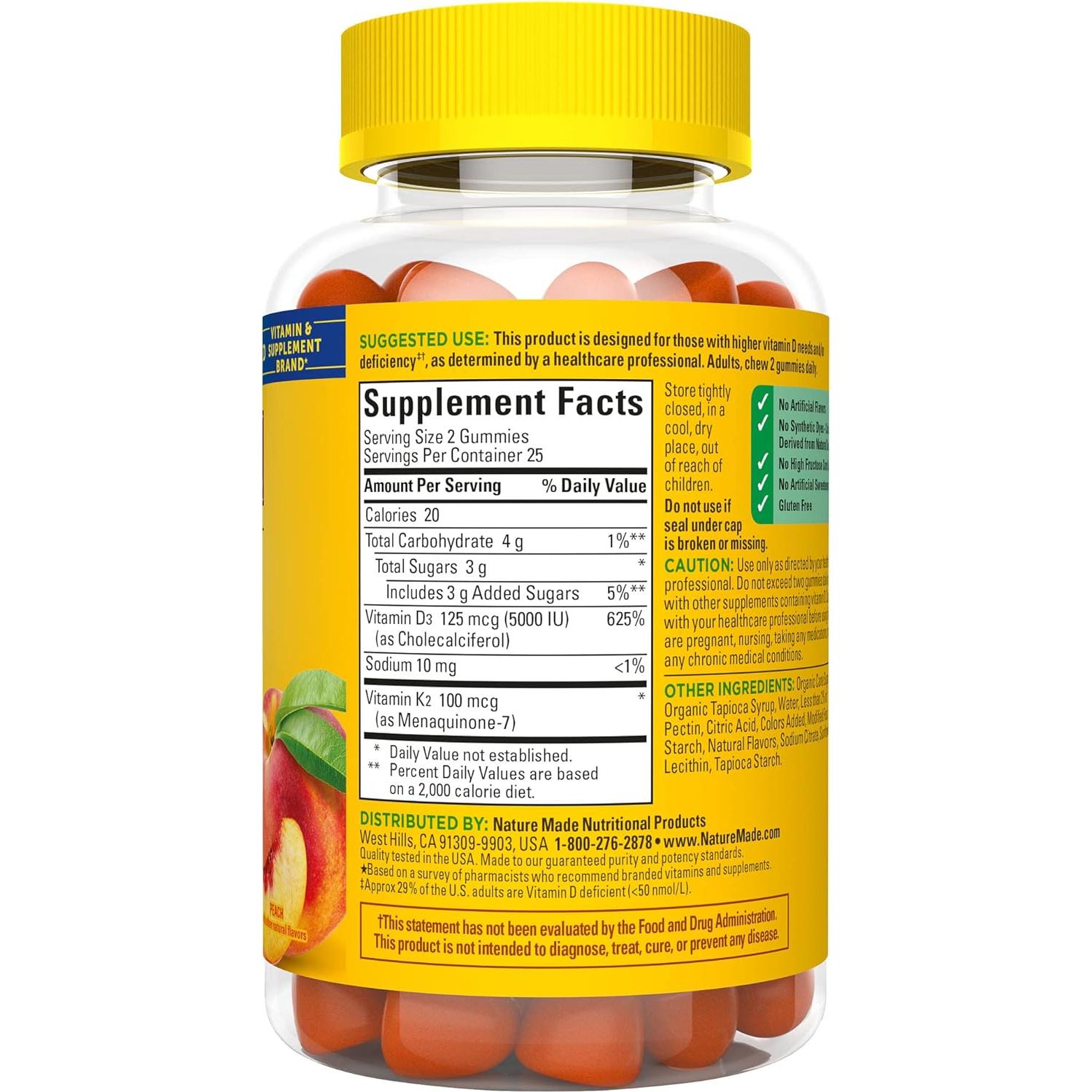 Gomitas de Vitamina D3 K2 Nature Made 5000 UI 50 unidades
