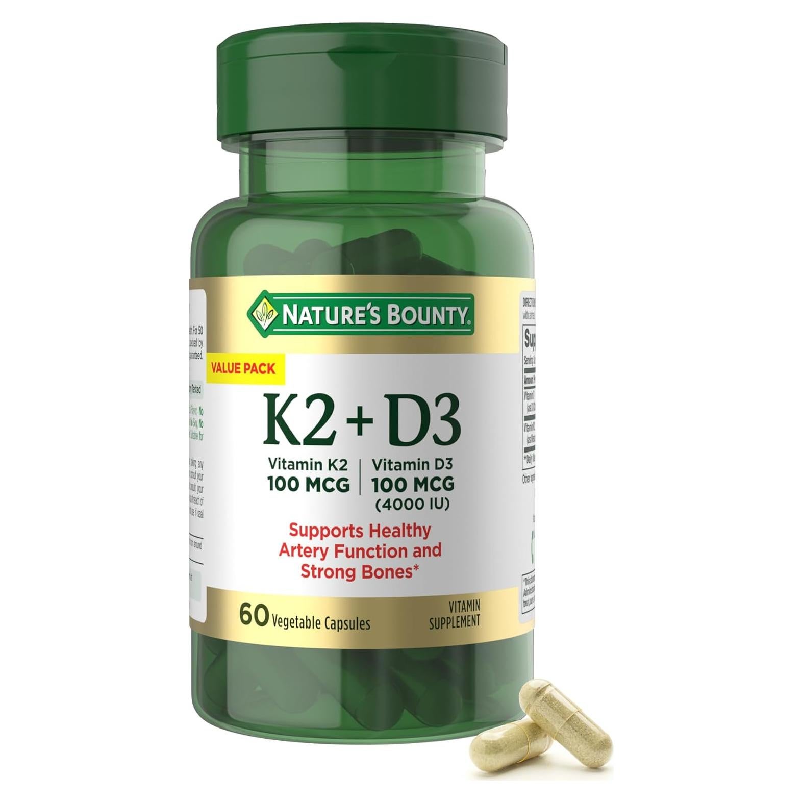 Suplemento Vitamina D3 K2 Nature's Bounty 60 Cápsulas