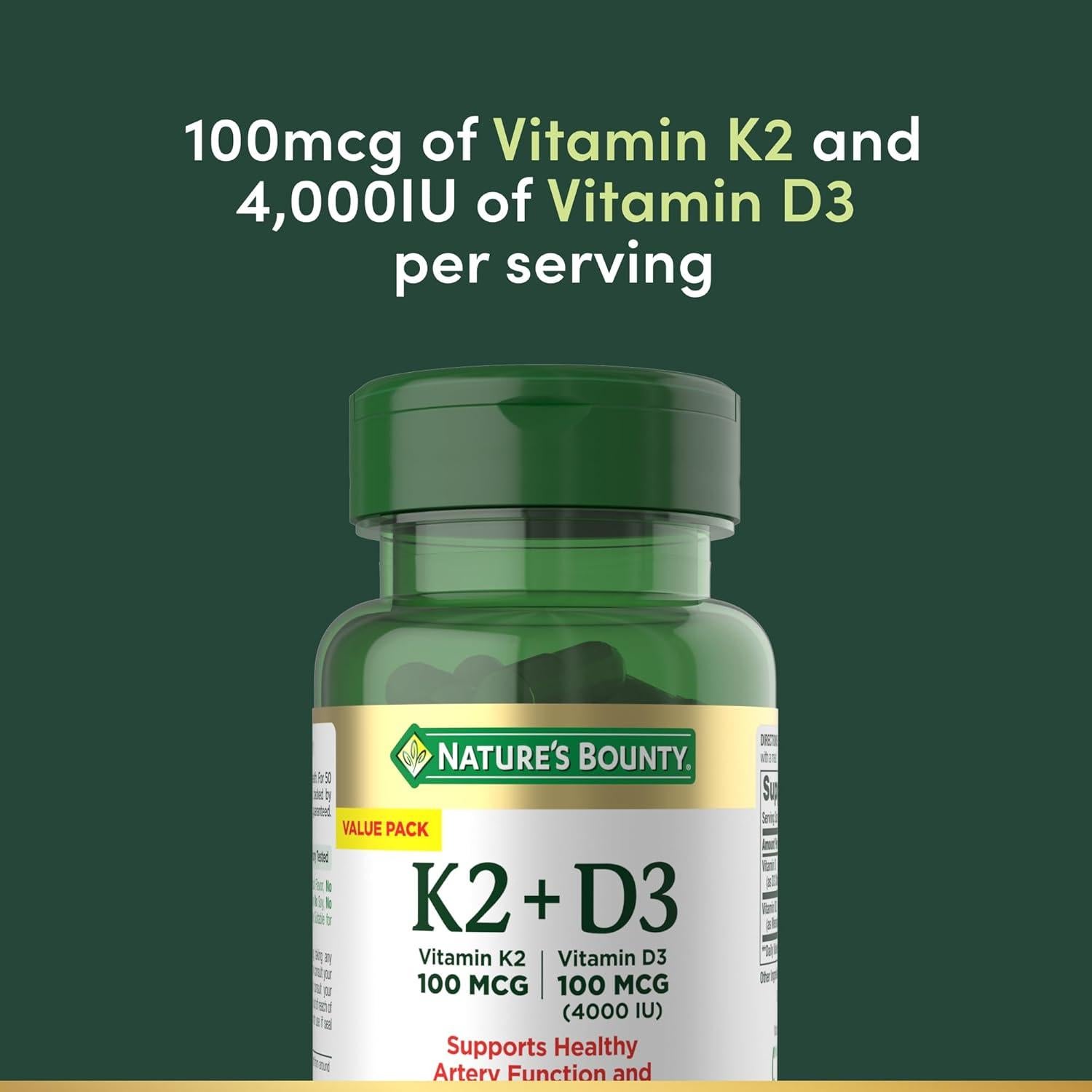 Suplemento Vitamina D3 K2 Nature's Bounty 60 Cápsulas