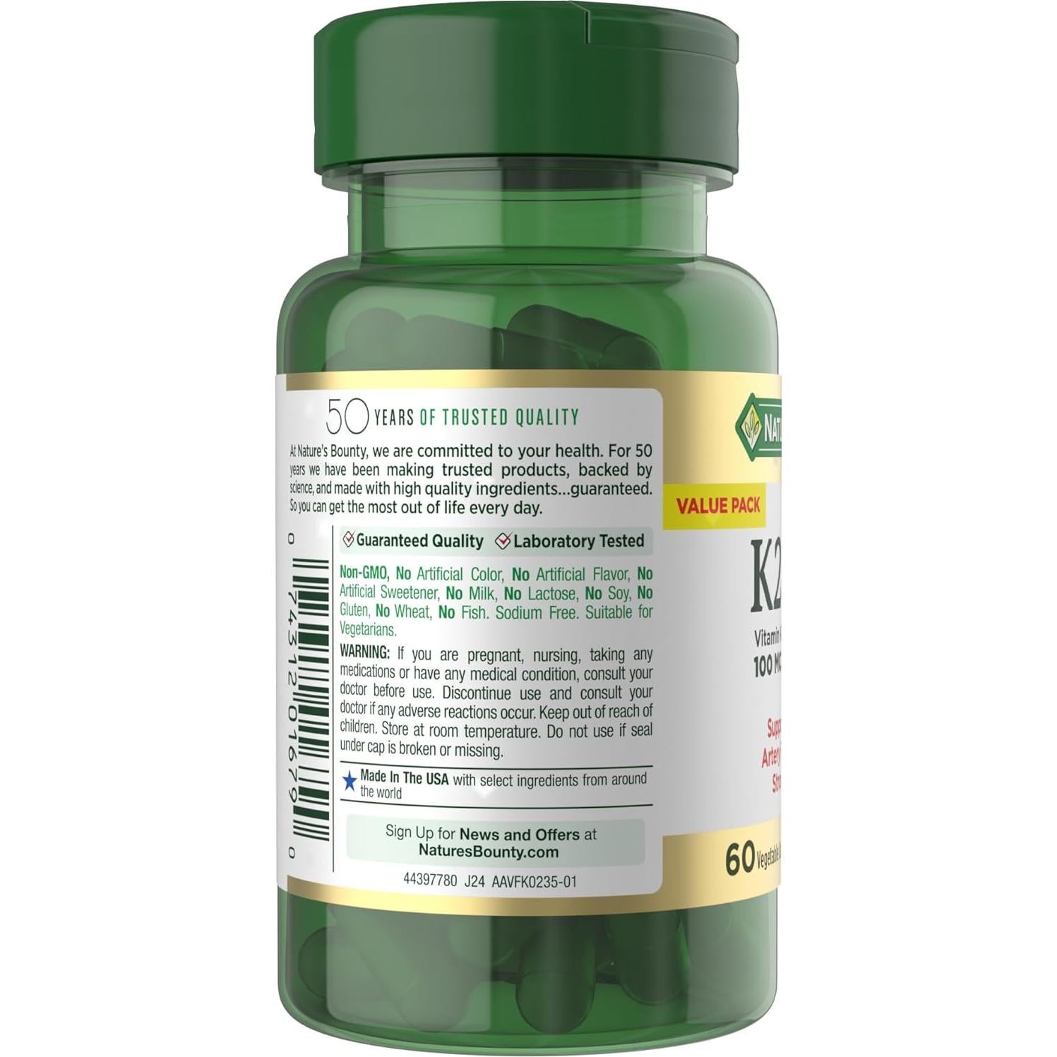 Suplemento Vitamina D3 K2 Nature's Bounty 60 Cápsulas