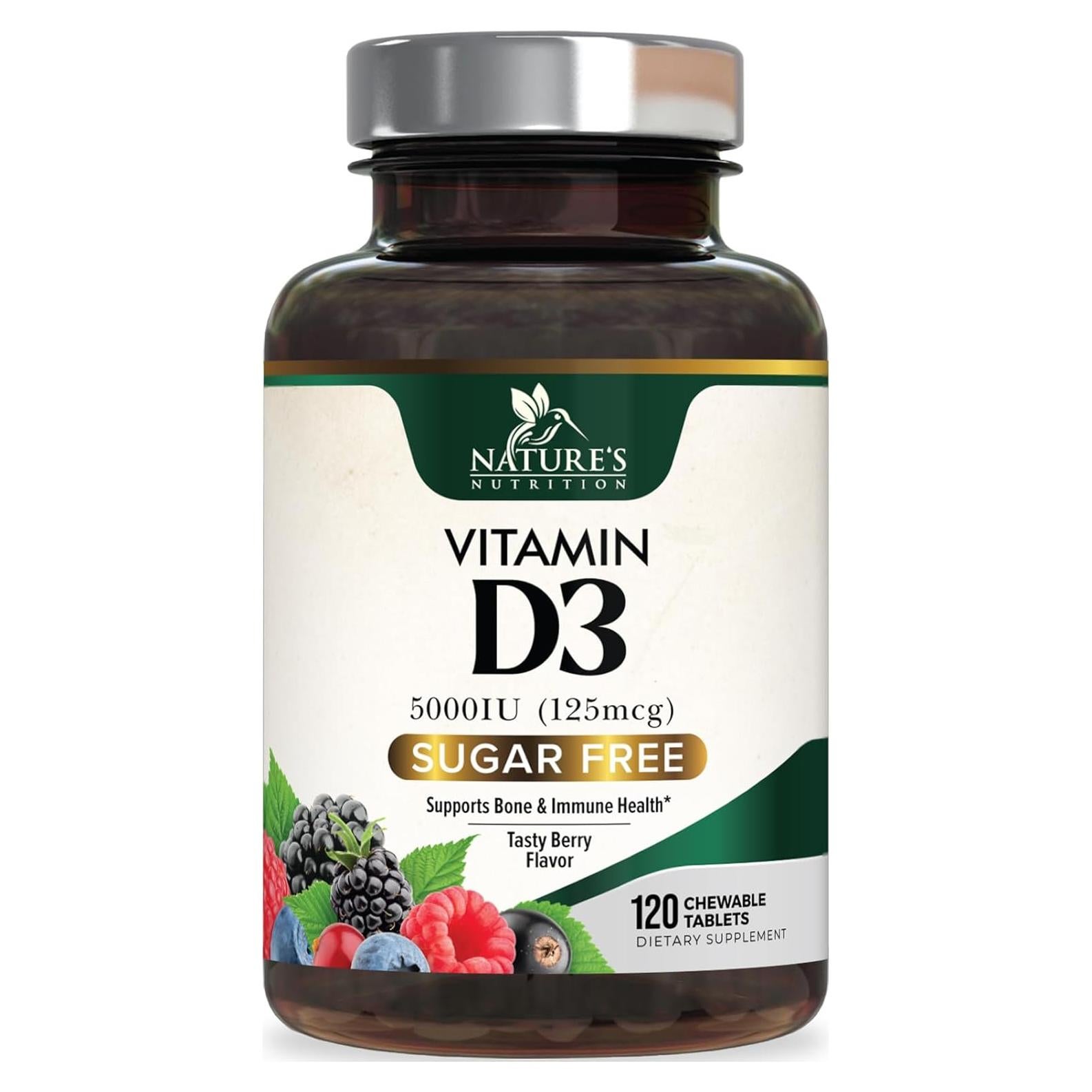 Vitamina D3 5000 UI Nature's Nutrition - 120 Tabletas Masticables