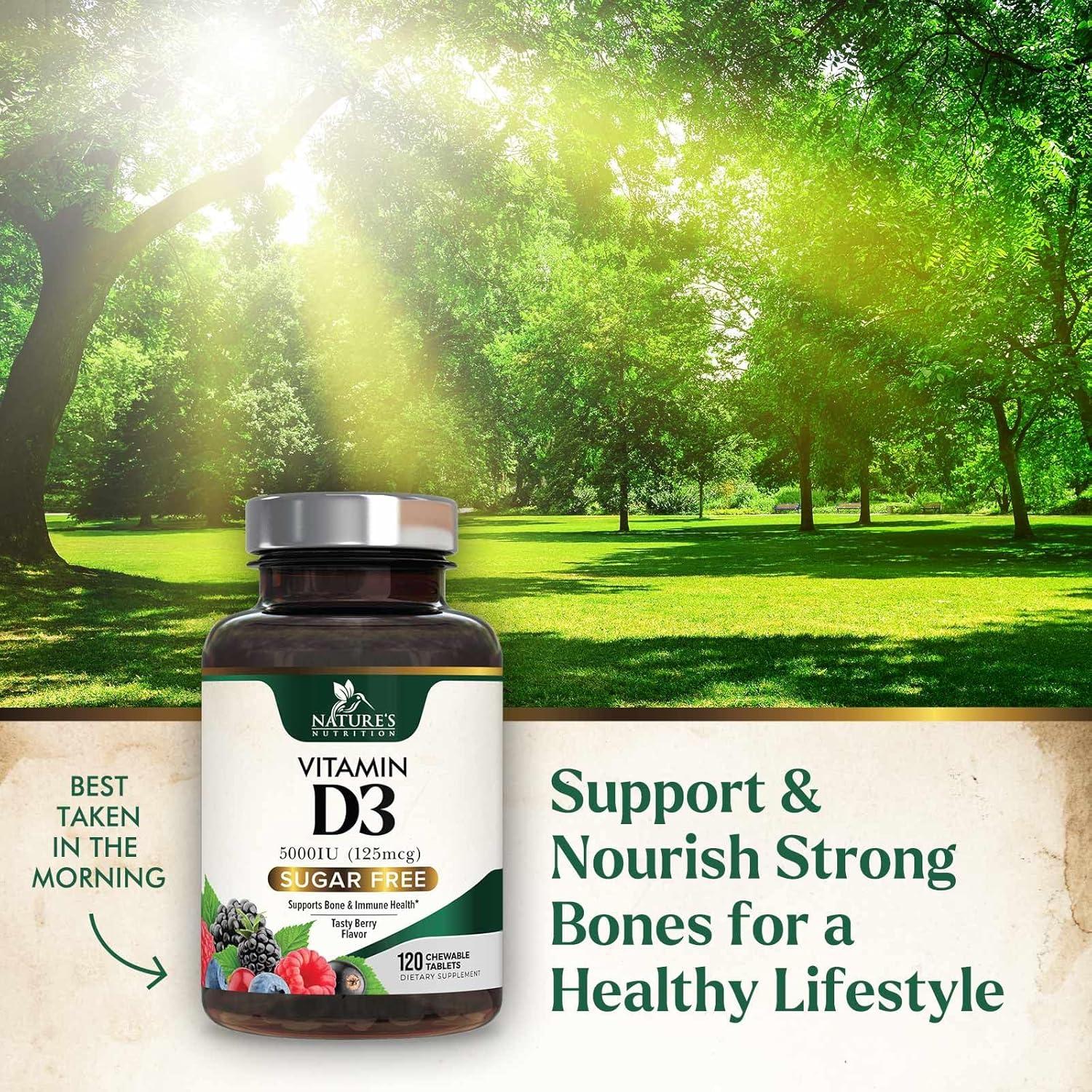 Vitamina D3 5000 UI Nature's Nutrition - 120 Tabletas Masticables