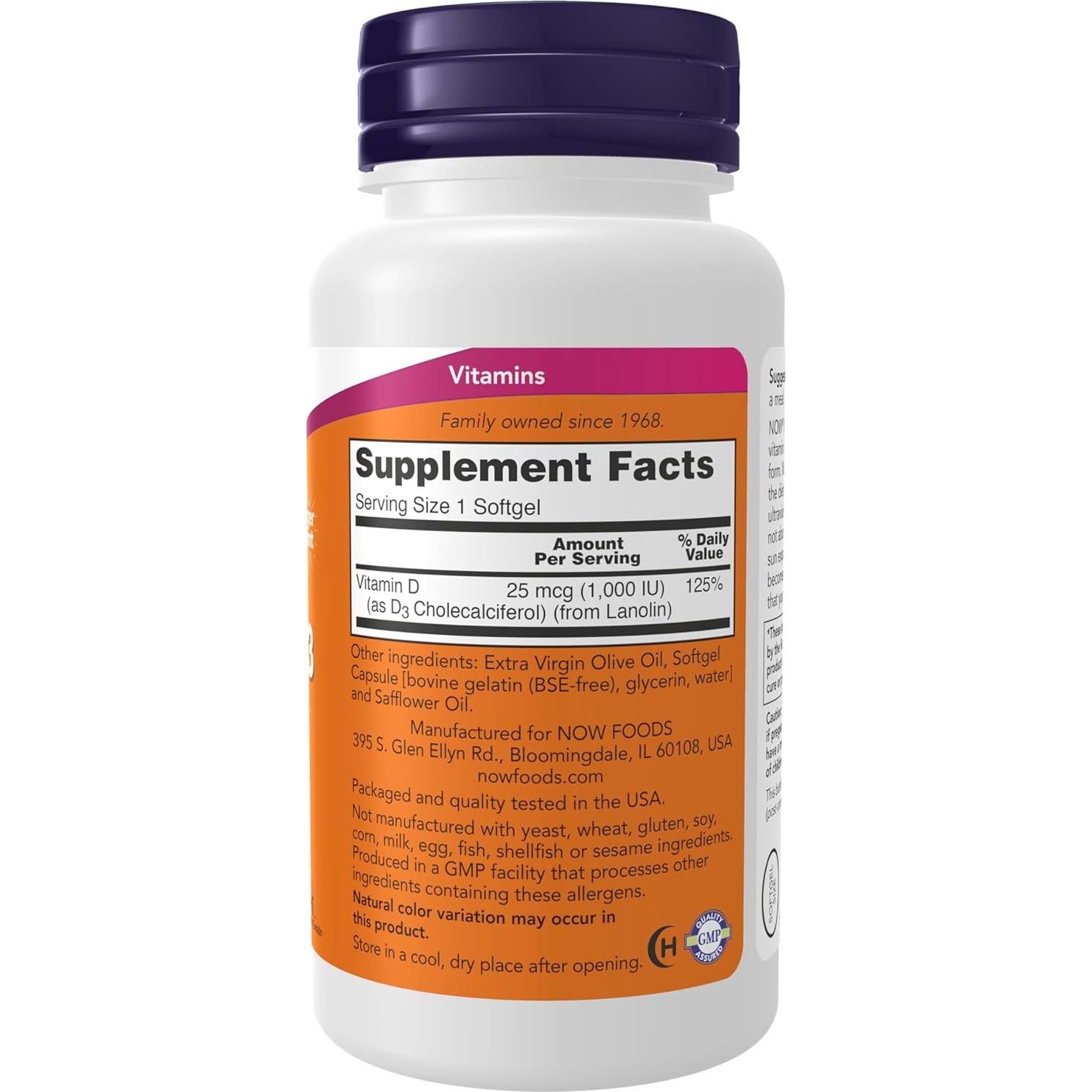 Vitamina D-3 1000 UI NOW Foods 360 Gelatinas Blandas