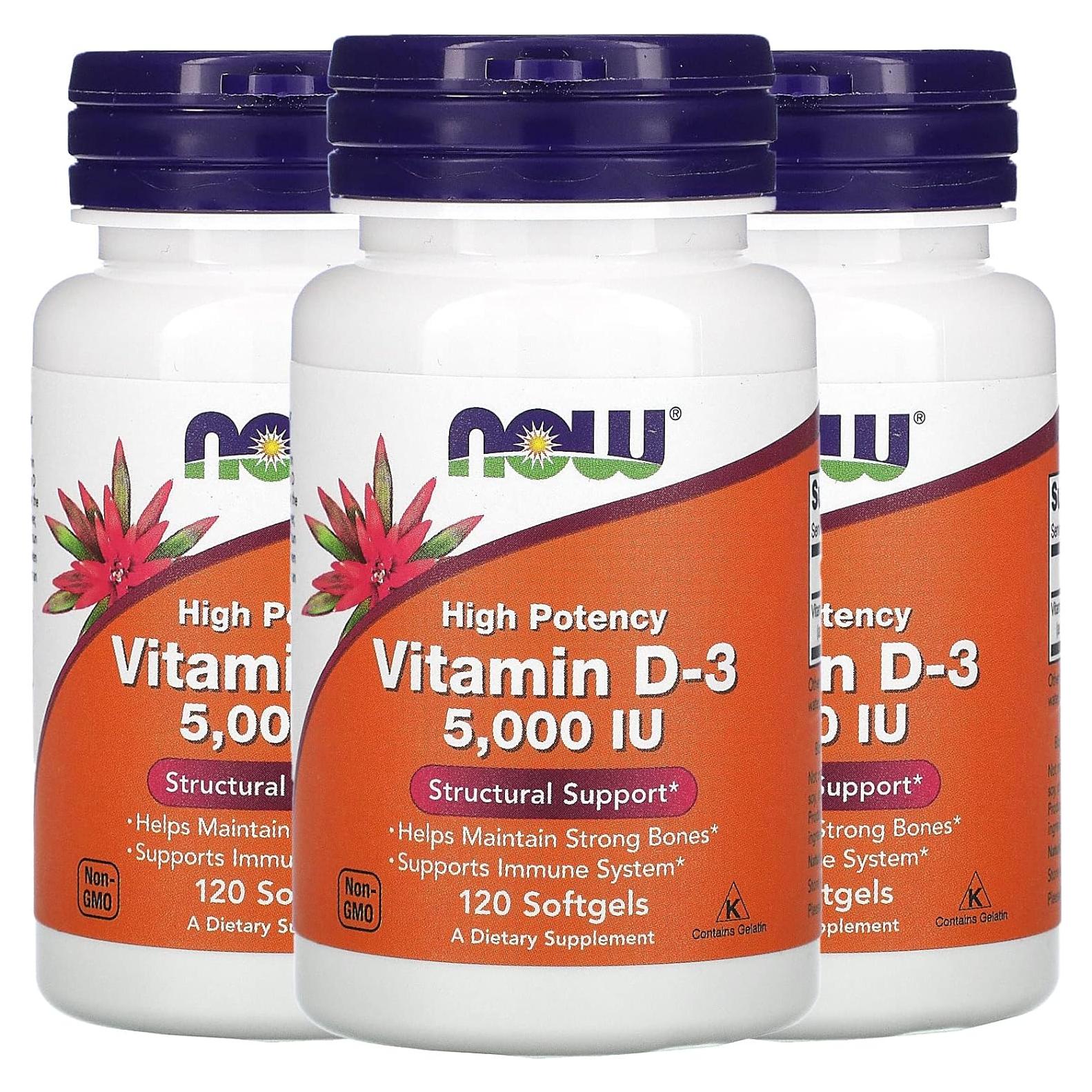 Vitamina D-3 5000 UI Now Foods 120 Gelatinas Blandas Alta Potencia