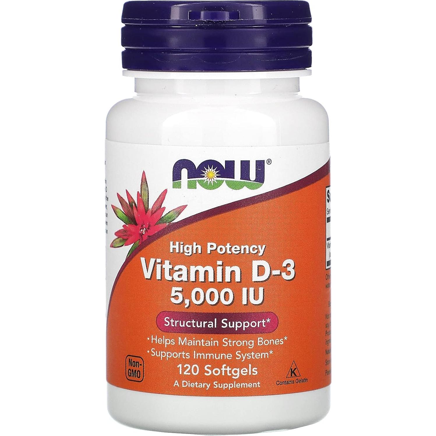 Vitamina D-3 5000 UI Now Foods 120 Gelatinas Blandas Alta Potencia