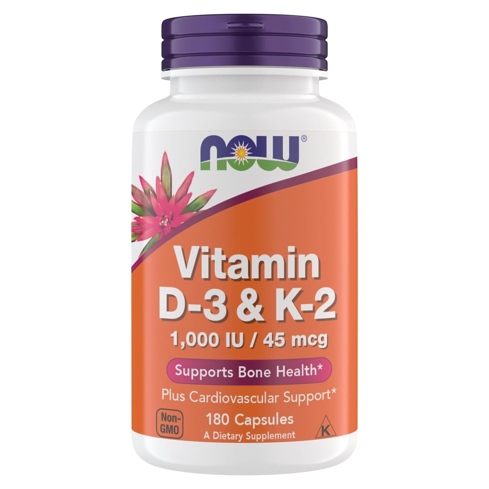 Vitamina D3 K2 Now 1000 UI 45 mcg 180 Cápsulas Vegetarianas