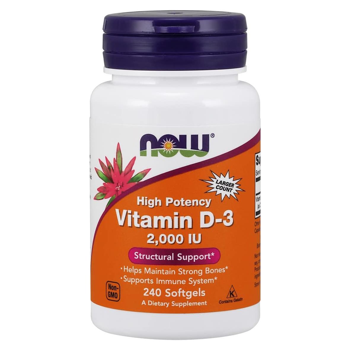 Vitamina D-3 NOW Foods 2000 I.U 480 Gelatinas Blandas