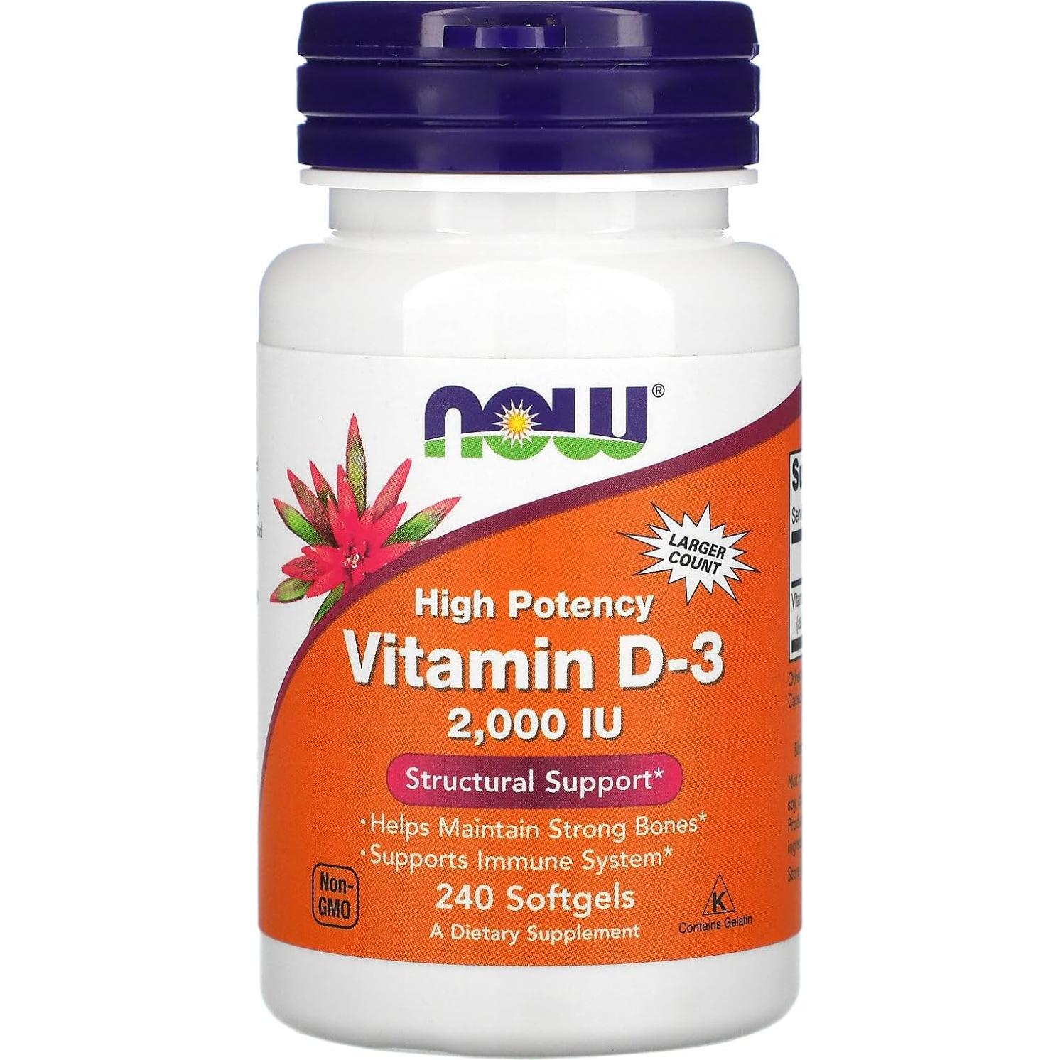 Vitamina D-3 50 mcg NOW Foods 240 Gelatinas Blandas
