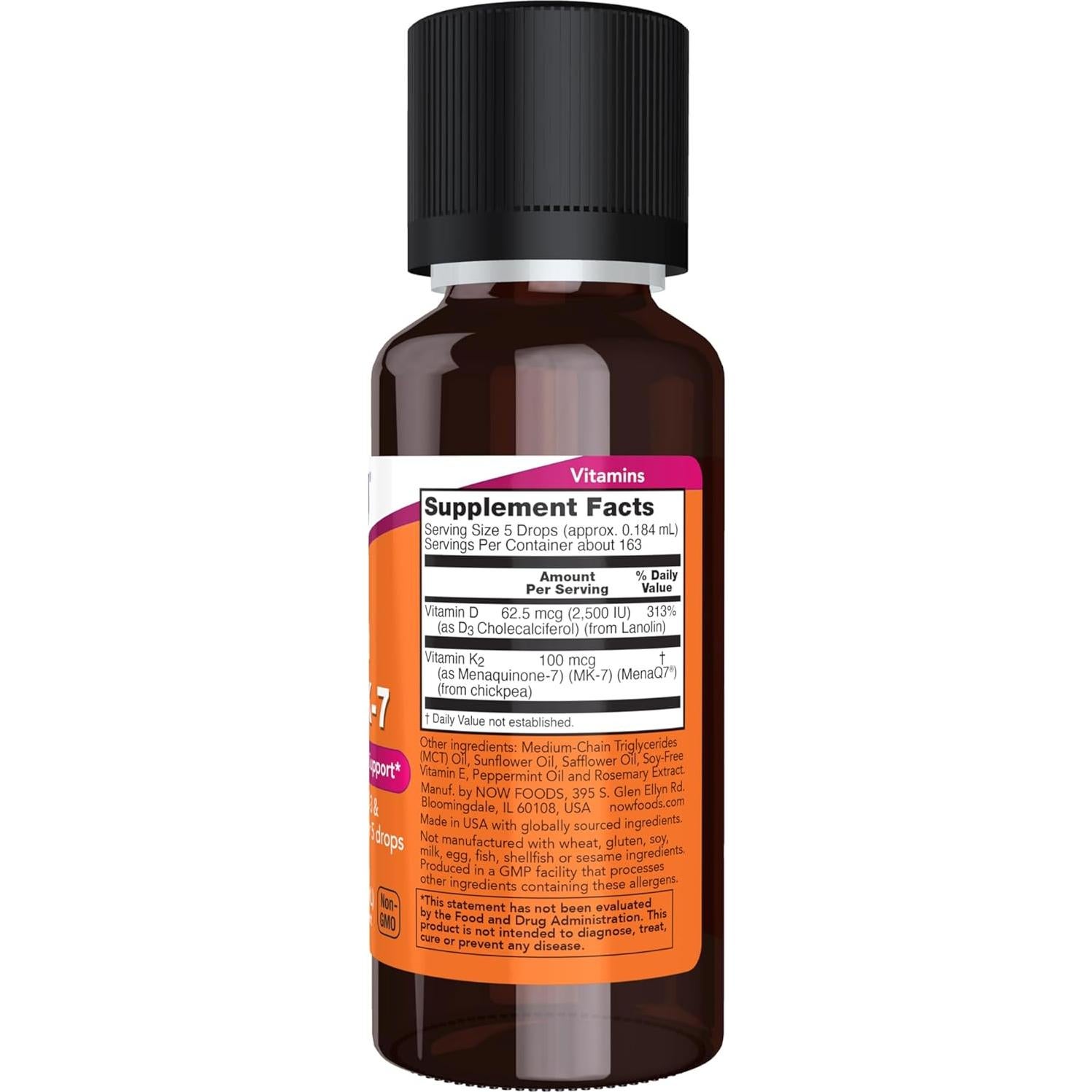 NOW Foods Suplemento Líquido D3 y K2 2500 UI 100 mcg 30 ml