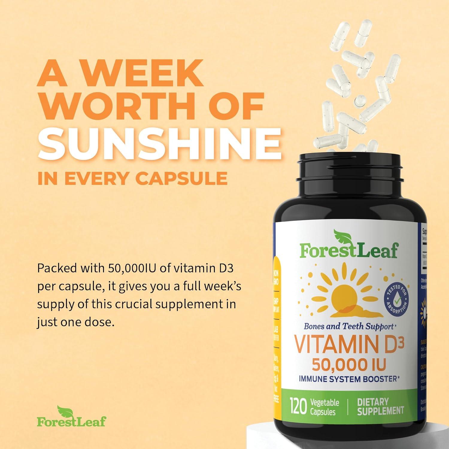 Vitamina D3 50,000 UI ForestLeaf - 120 Cápsulas Semanales