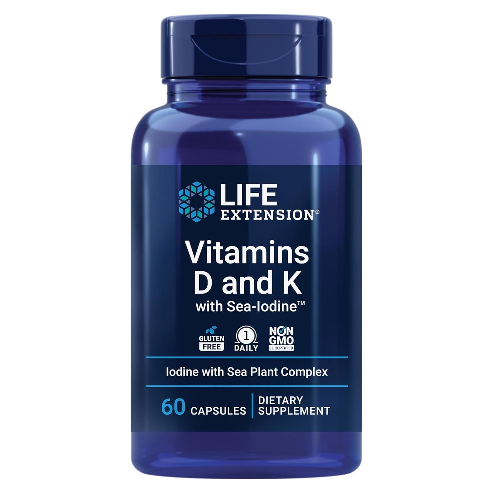 Vitaminas D3 y K1 K2 Life Extension 60 cápsulas 45g