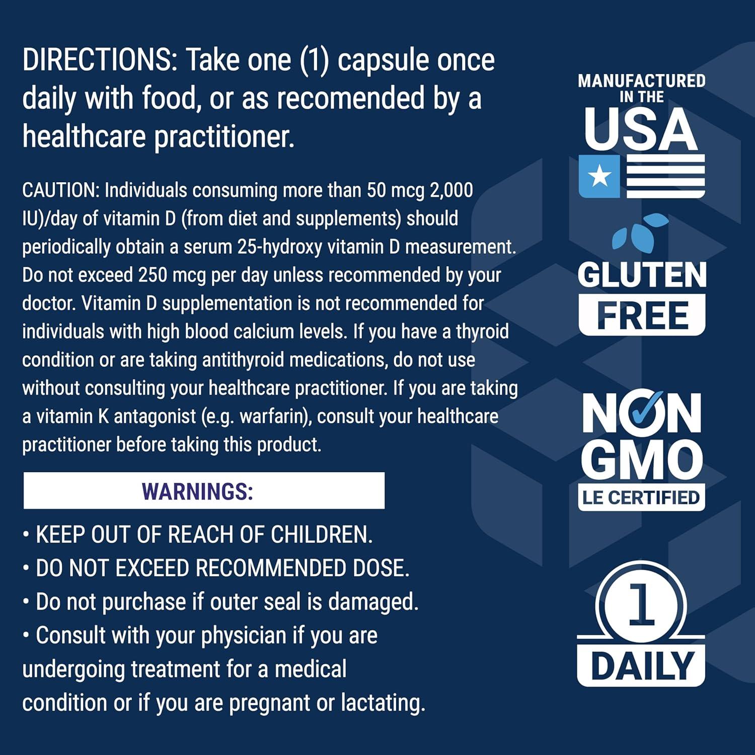 Vitaminas D3 y K1 K2 Life Extension 60 cápsulas 45g