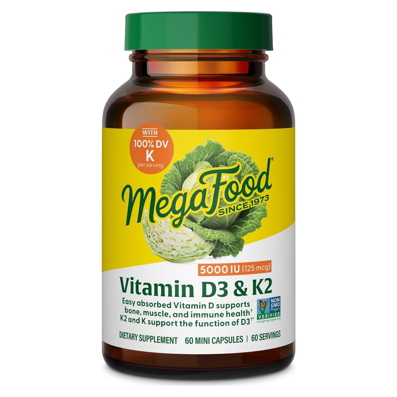 MegaFood Vitamina D3 5000 UI + K2 - 60 Mini Cápsulas