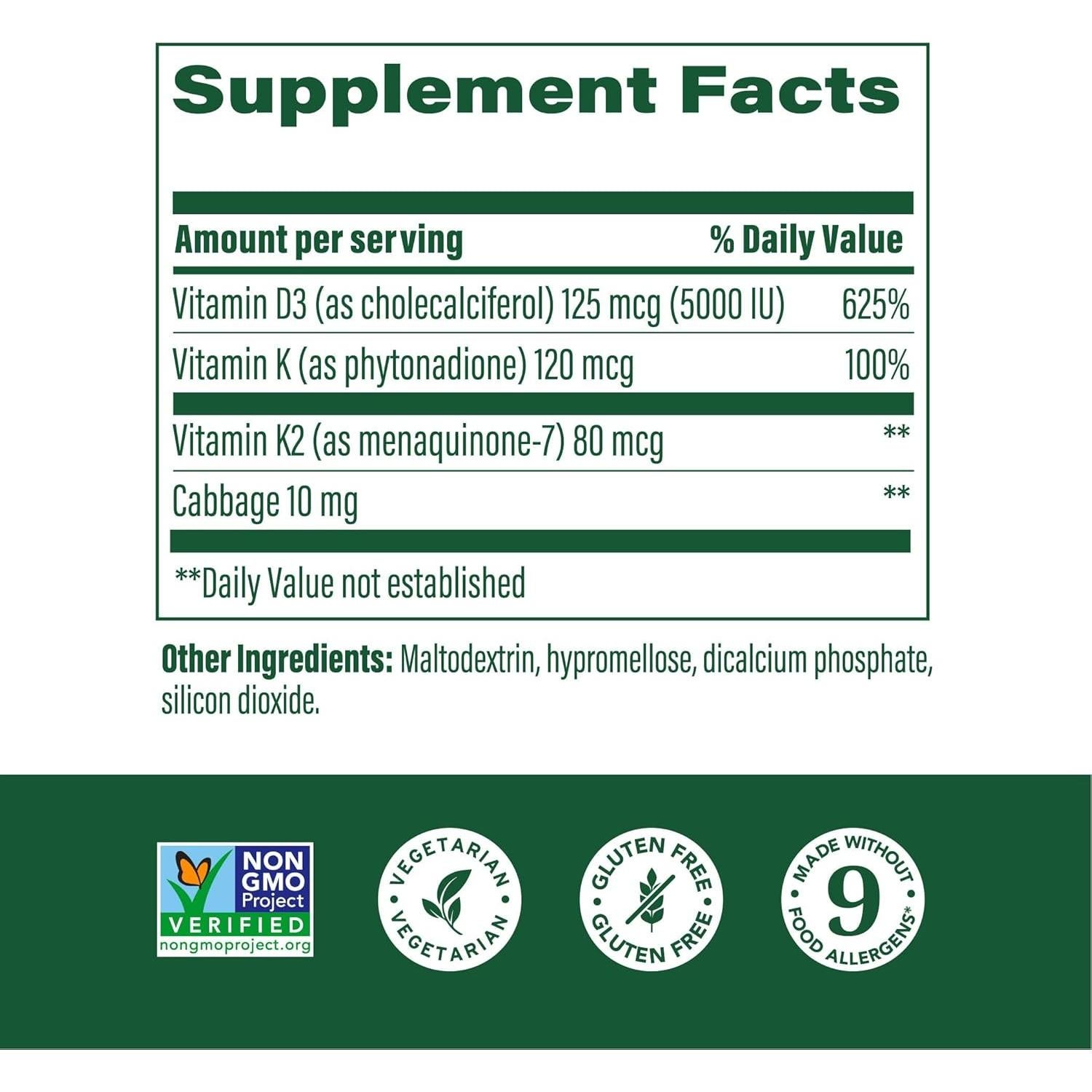 MegaFood Vitamina D3 5000 UI + K2 - 60 Mini Cápsulas