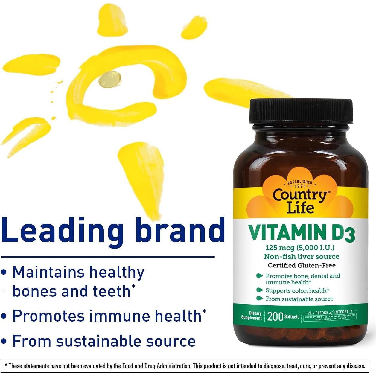 Vitamina D3 5000 UI Country Life - Salud Inmunológica y Ósea