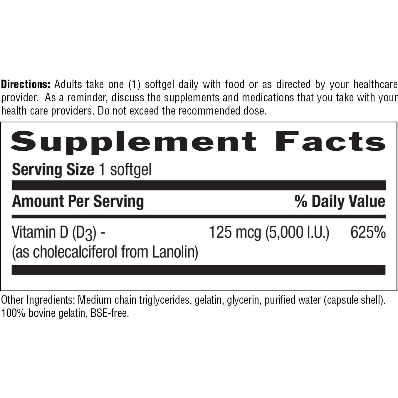 Vitamina D3 5000 UI Country Life - Salud Inmunológica y Ósea