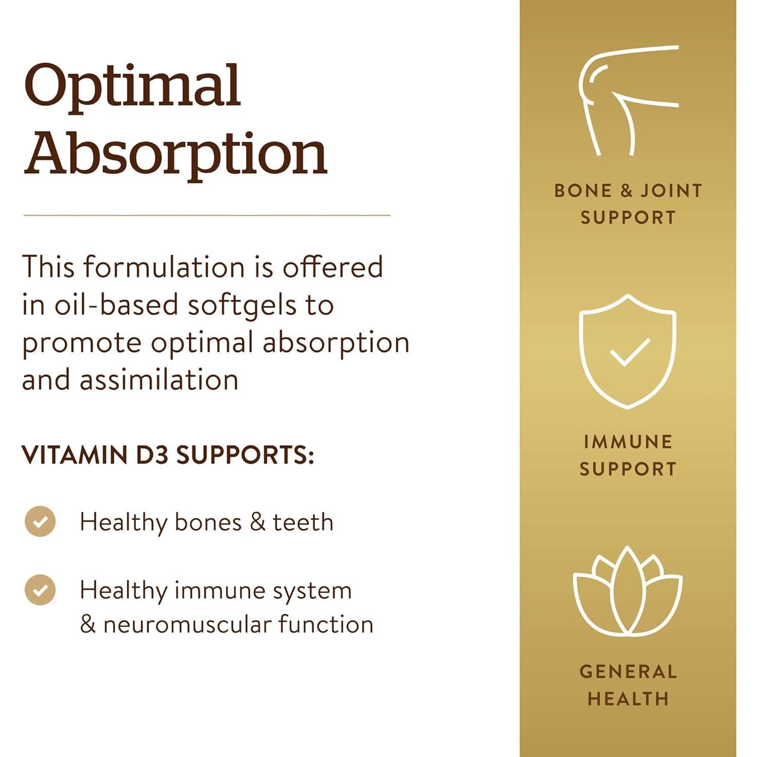 Solgar Vitamina D3 125 mcg (5000 UI) 100 Gelatinas Blandas - Huesos y Sistema Inmunológico Saludables