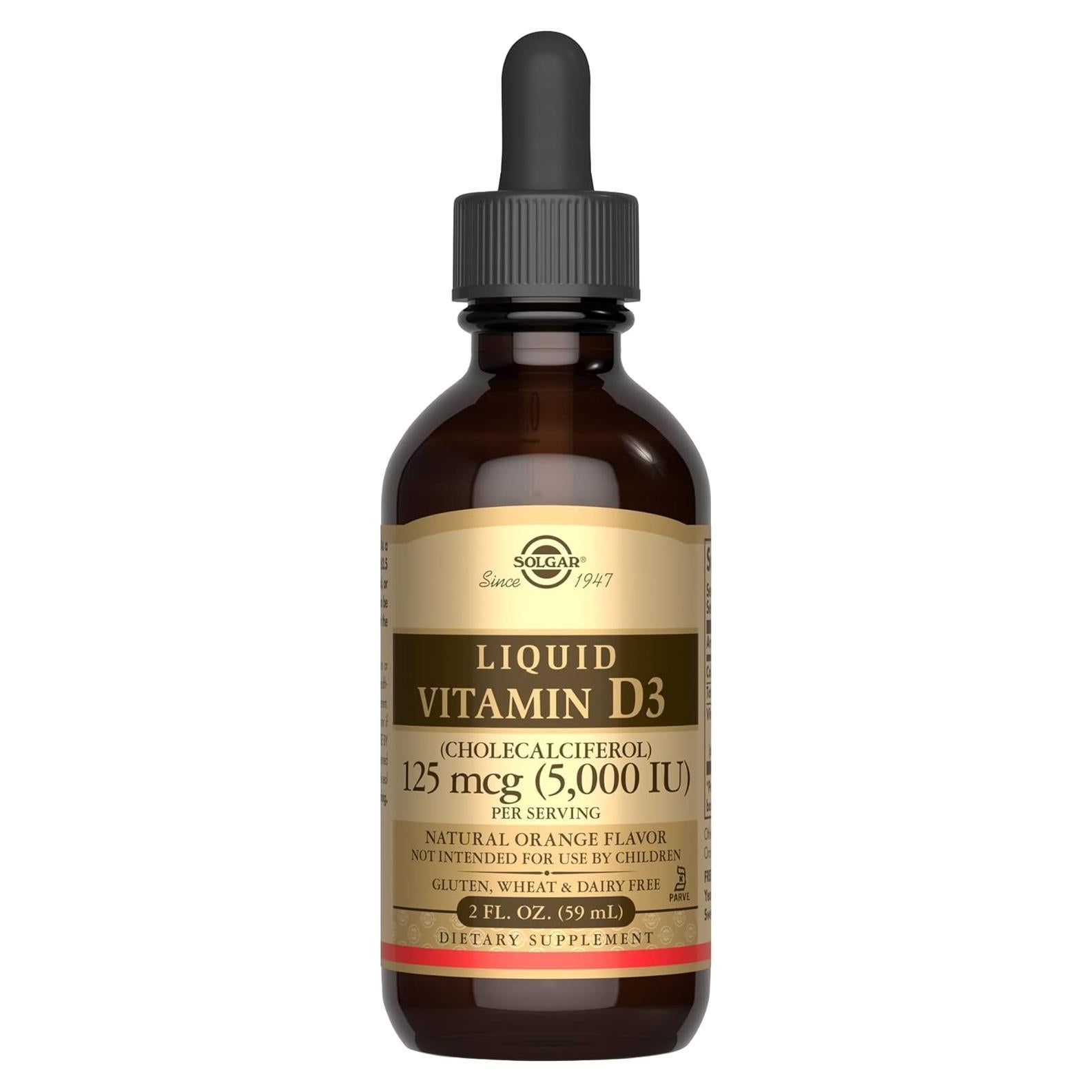 Vitamina D3 Líquida Solgar 125 mcg 59 Porciones Sabor Naranja
