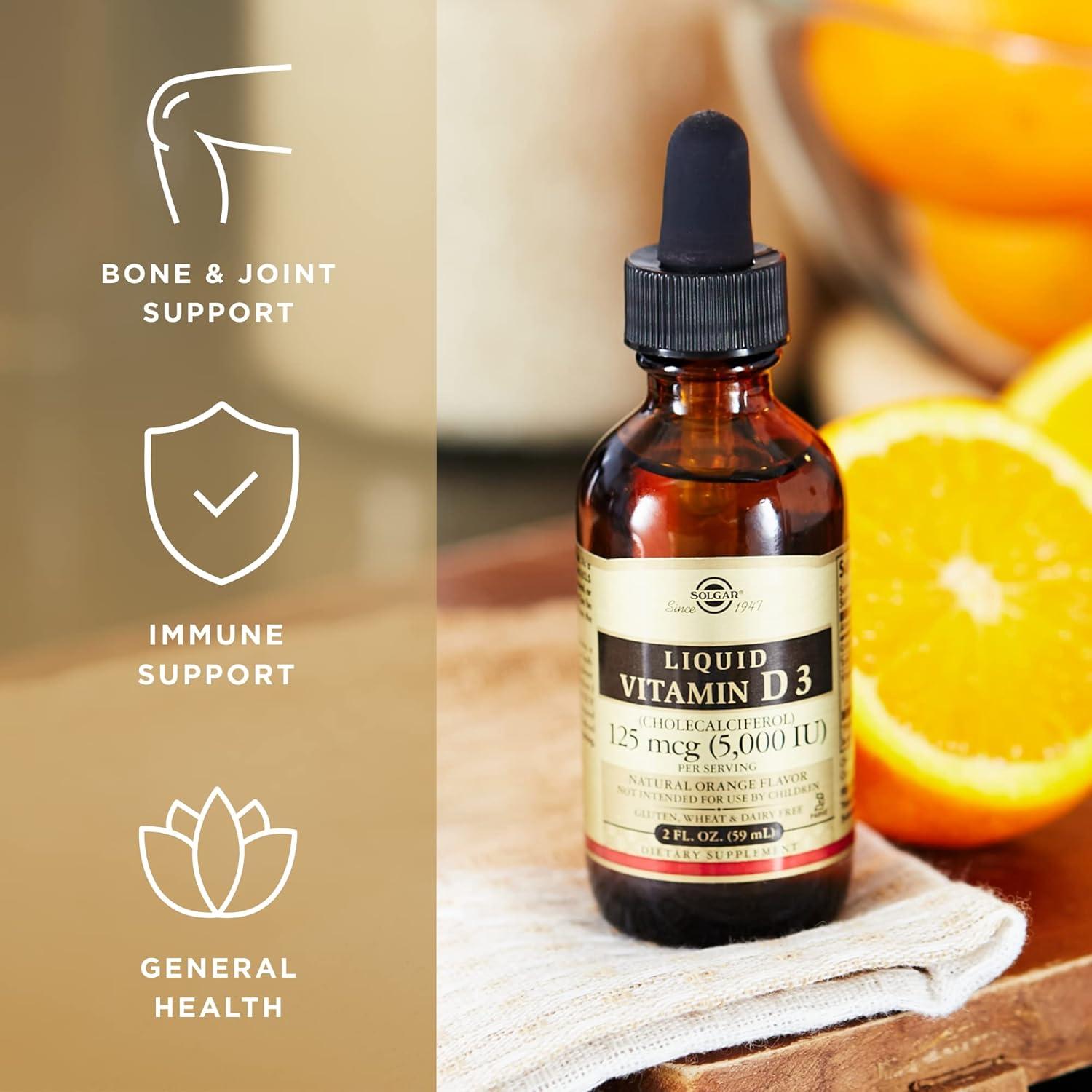 Vitamina D3 Líquida Solgar 125 mcg 59 Porciones Sabor Naranja