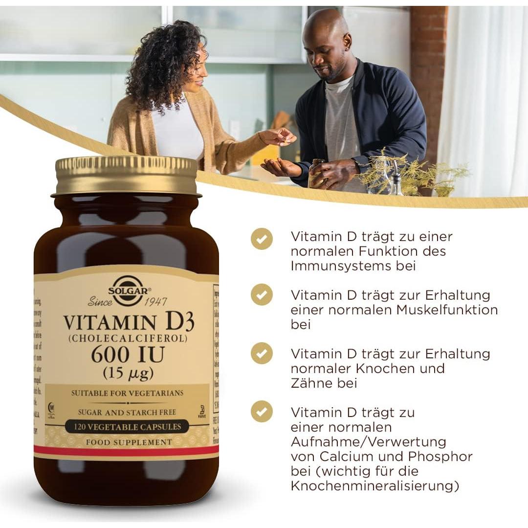 Solgar Vitamina D3 15 mcg 120 Cápsulas Vegetales - Soporte Huesos y Sistema Inmunológico