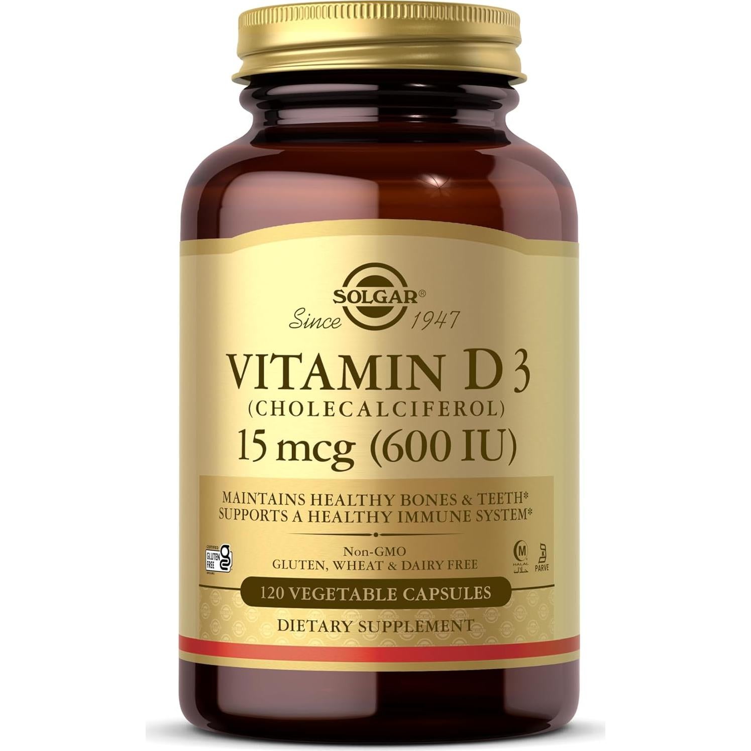 Solgar Vitamina D3 15 mcg 120 Cápsulas Vegetales - Soporte Huesos y Sistema Inmunológico