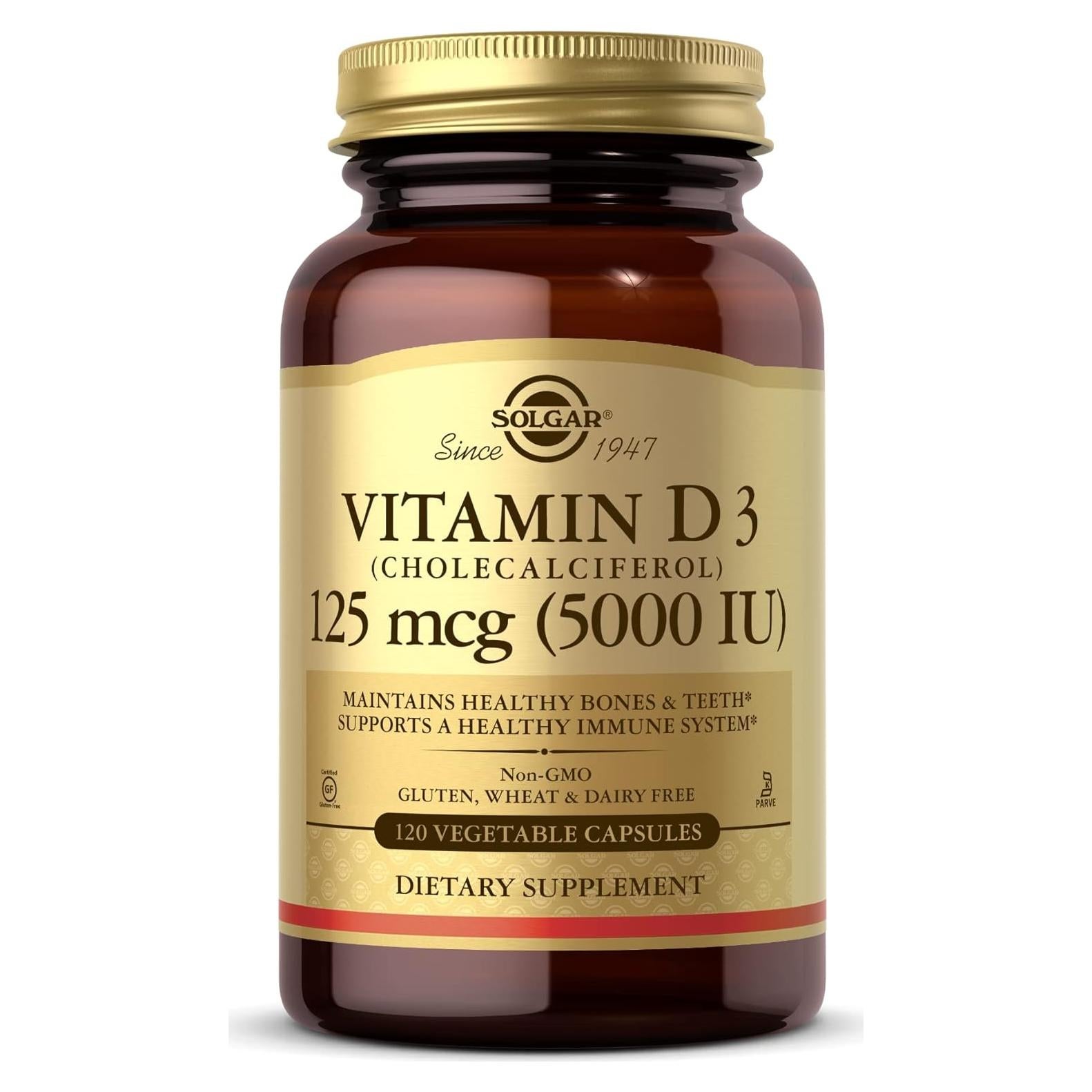 Vitamina D3 Solgar 125 mcg 120 Cápsulas Vegetales - Inmunidad y Huesos