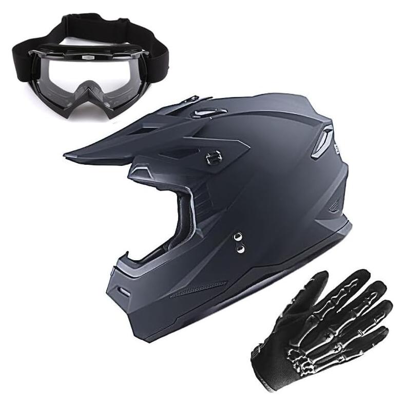 Casco de Motocross 1Storm HF801 Negro Mate + Gafas + Guantes