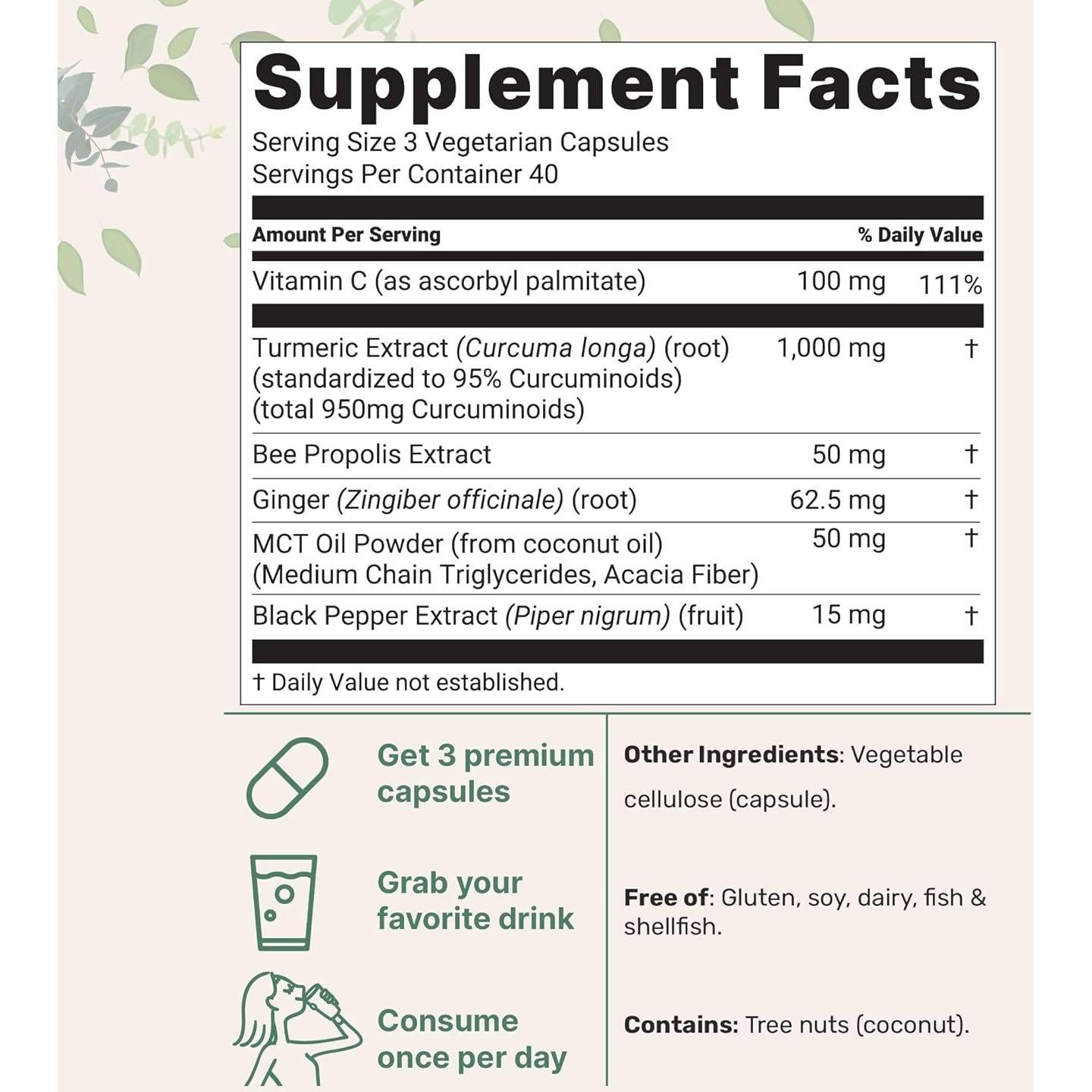 Suplemento de Cúrcuma Curcumina Micro Ingredients 1000mg 120 Cápsulas Veganas