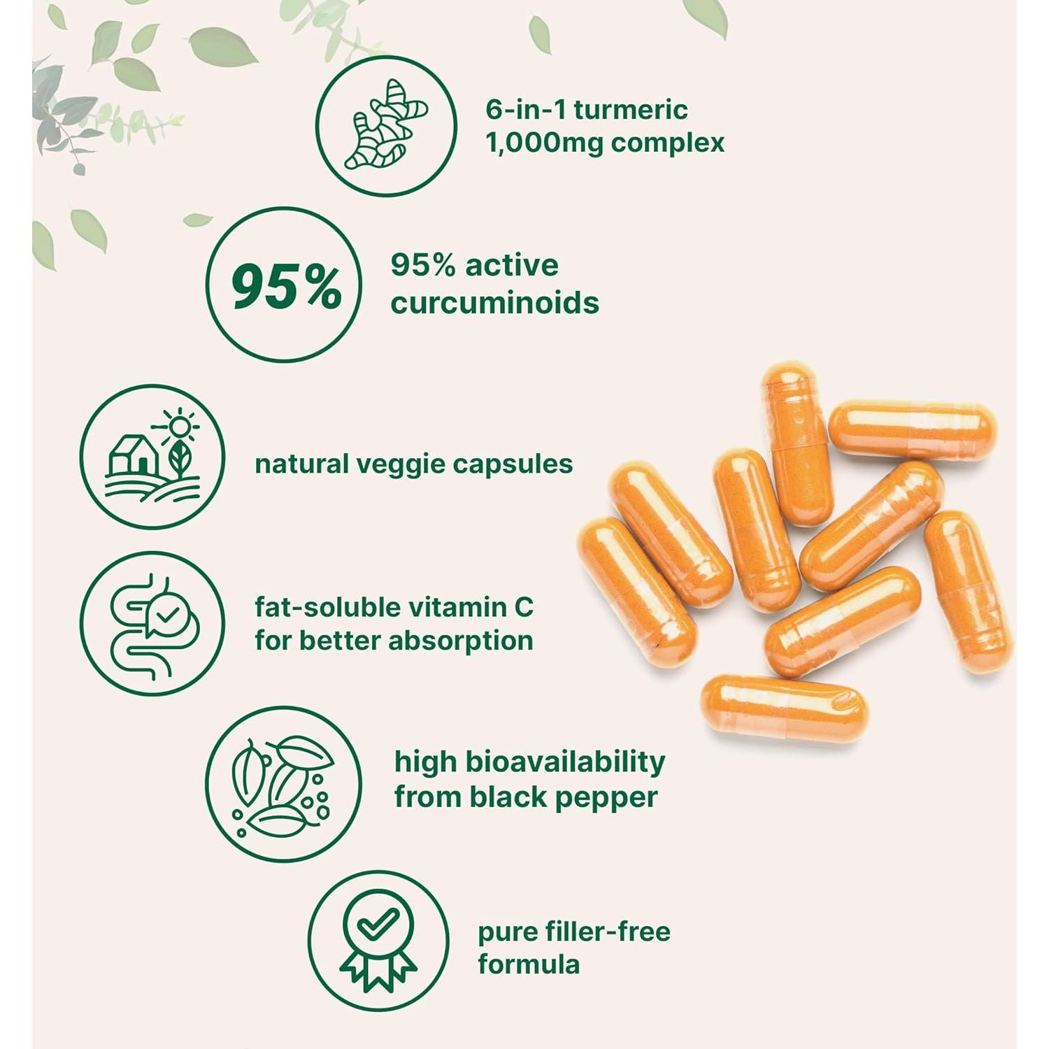 Suplemento de Cúrcuma Curcumina Micro Ingredients 1000mg 120 Cápsulas Veganas