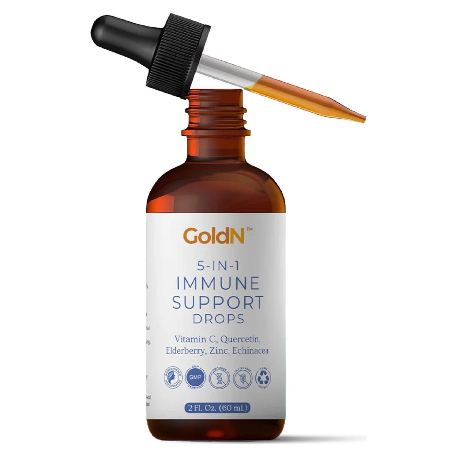 GoldN Gotas Inmunológicas 5-en-1 | Vitamina C, Zinc, Quercetina | 60ml