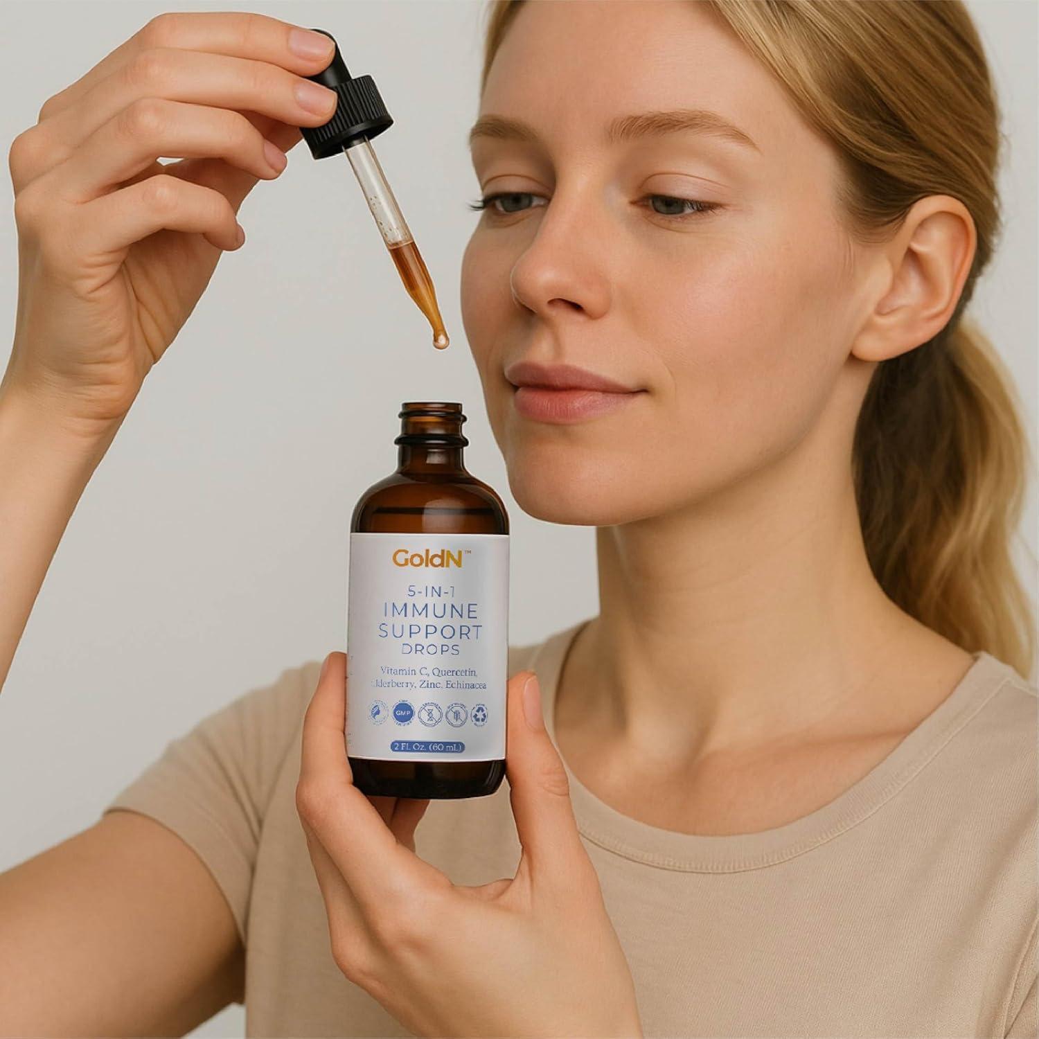 GoldN Gotas Inmunológicas 5-en-1 | Vitamina C, Zinc, Quercetina | 60ml