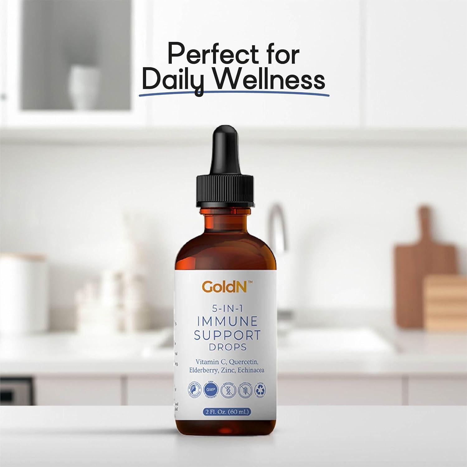 GoldN Gotas Inmunológicas 5-en-1 | Vitamina C, Zinc, Quercetina | 60ml