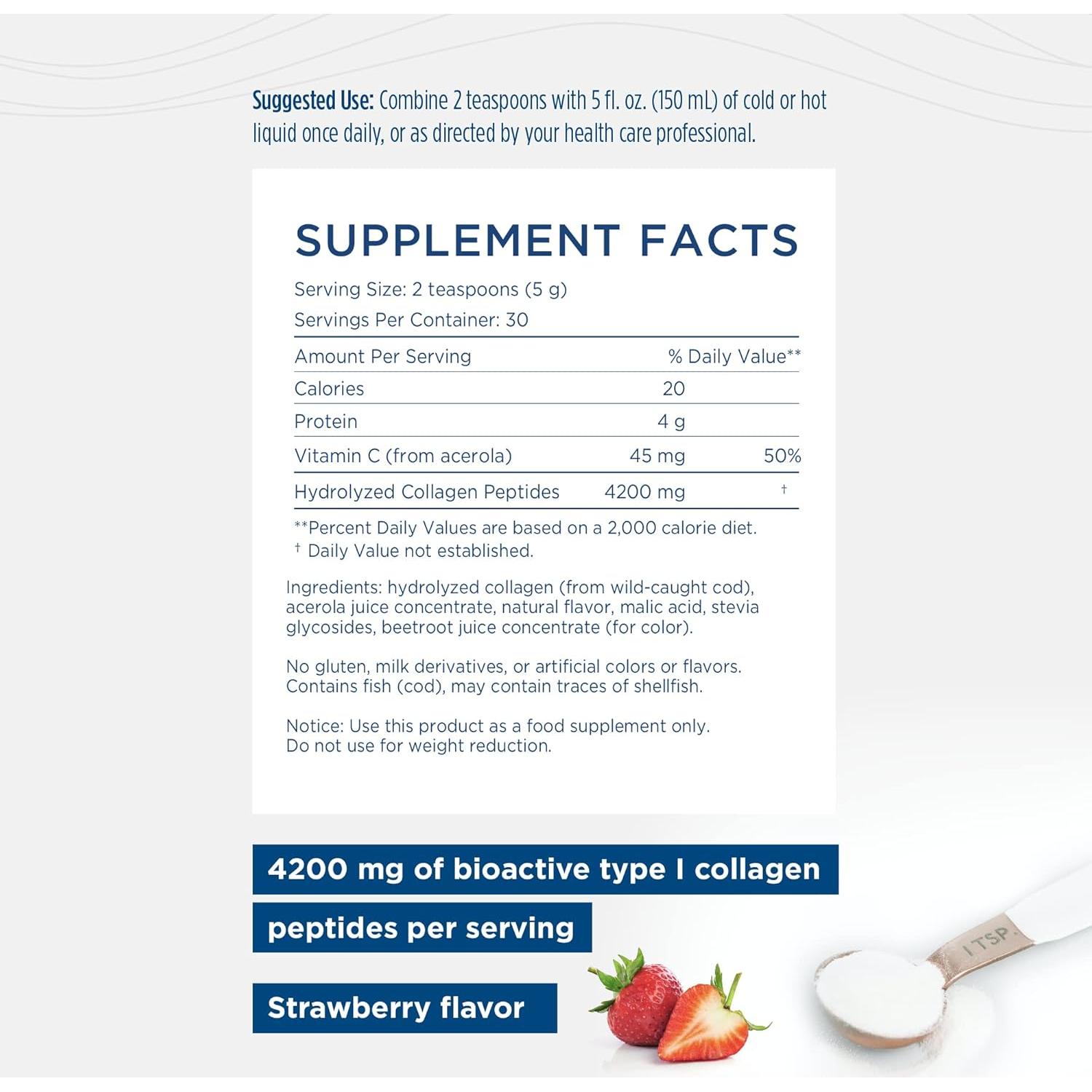 Colágeno Marino en Polvo Nordic Naturals Fresa 150g - Vitamina C