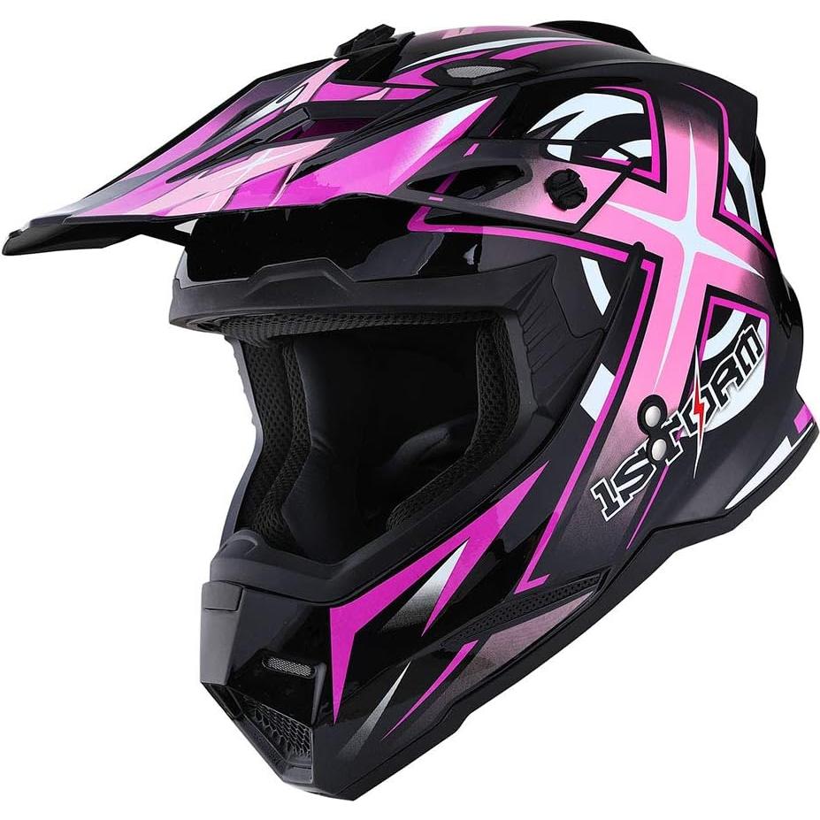 Casco de Motocross Power Gear HF801 Rosa + Gafas + Guantes